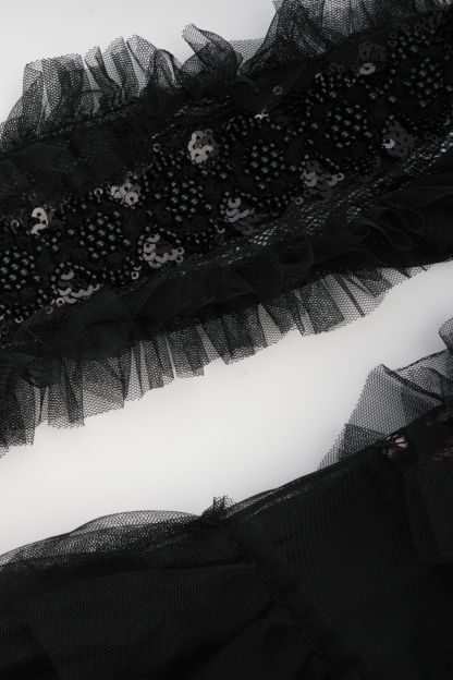 Midnight Allure Black Lace Sleeve Ruffled Maxi Dress