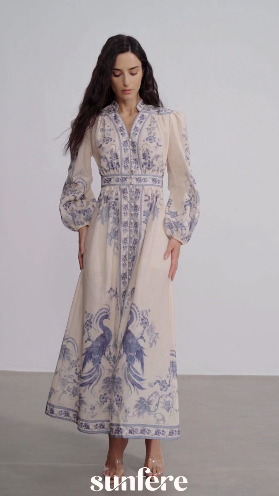 Melody Patterned Print Long Sleeve Maxi Dress