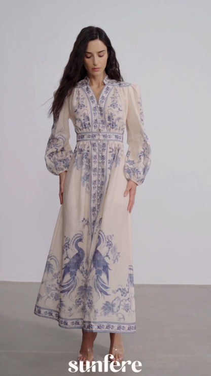 Melody Patterned Print Long Sleeve Maxi Dress