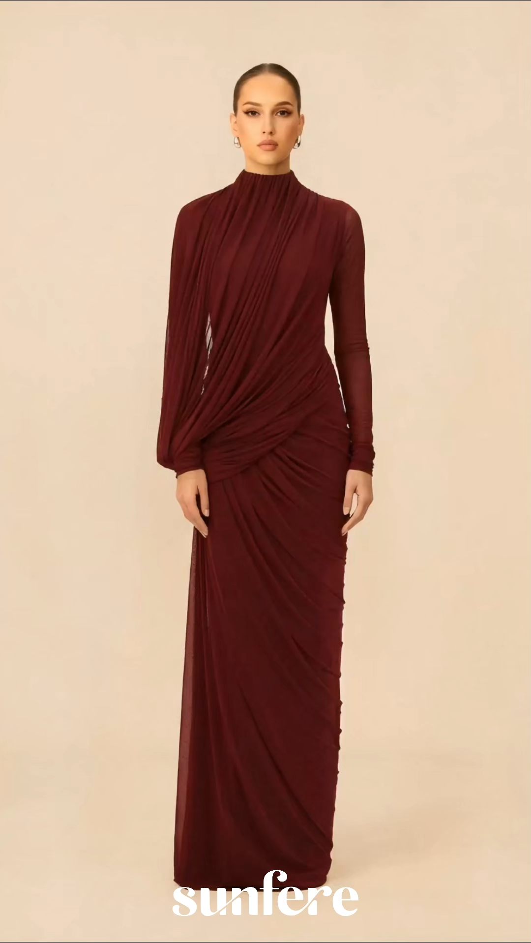 Swan Song High Neck Asymmetric Drape Maxi Dress
