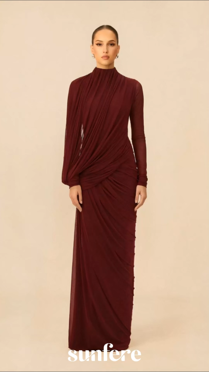 Swan Song High Neck Asymmetric Drape Maxi Dress
