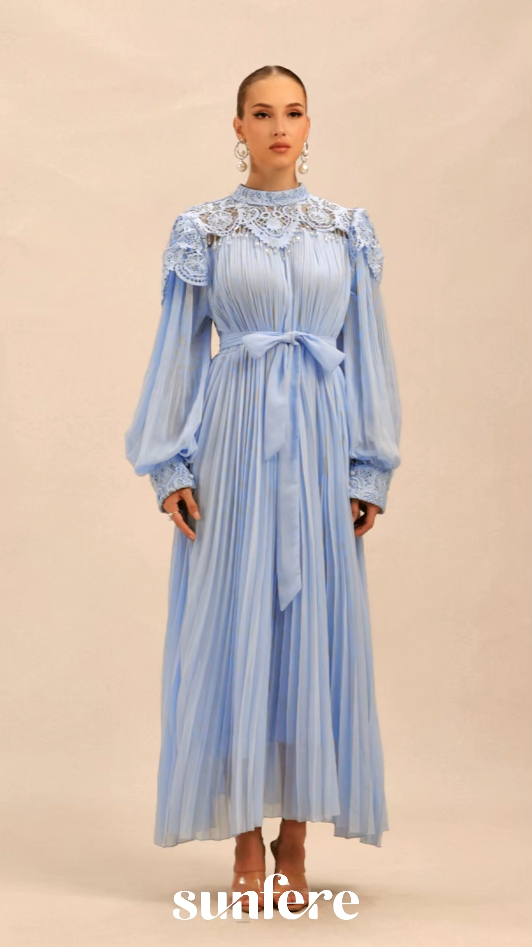 Gorgeous Purpose Blue Embroidered Lace Chiffon Maxi Dress