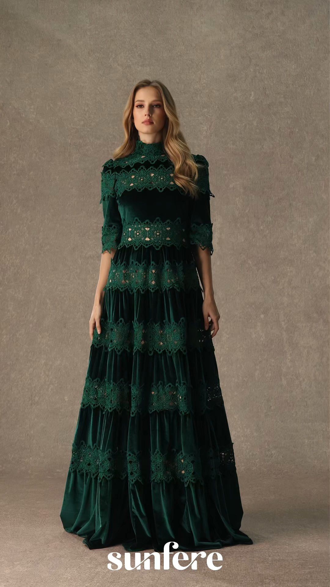 Romance That Wows Green Velvet Lace Tiered Maxi Dress