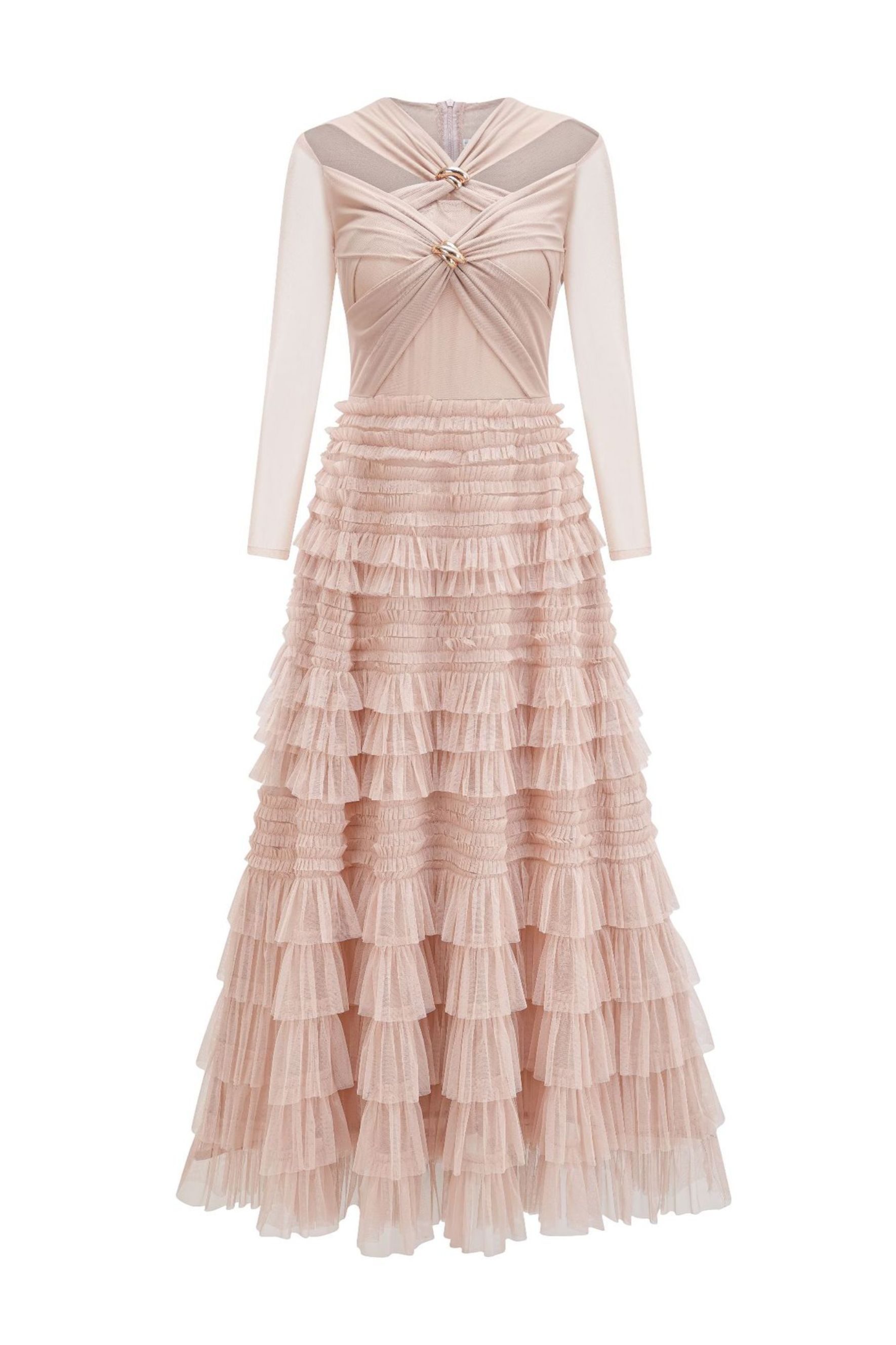 Exceptional Moments Apricot Layered Ruffle Maxi Dress
