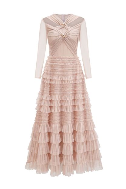 Exceptional Moments Apricot Layered Ruffle Maxi Dress