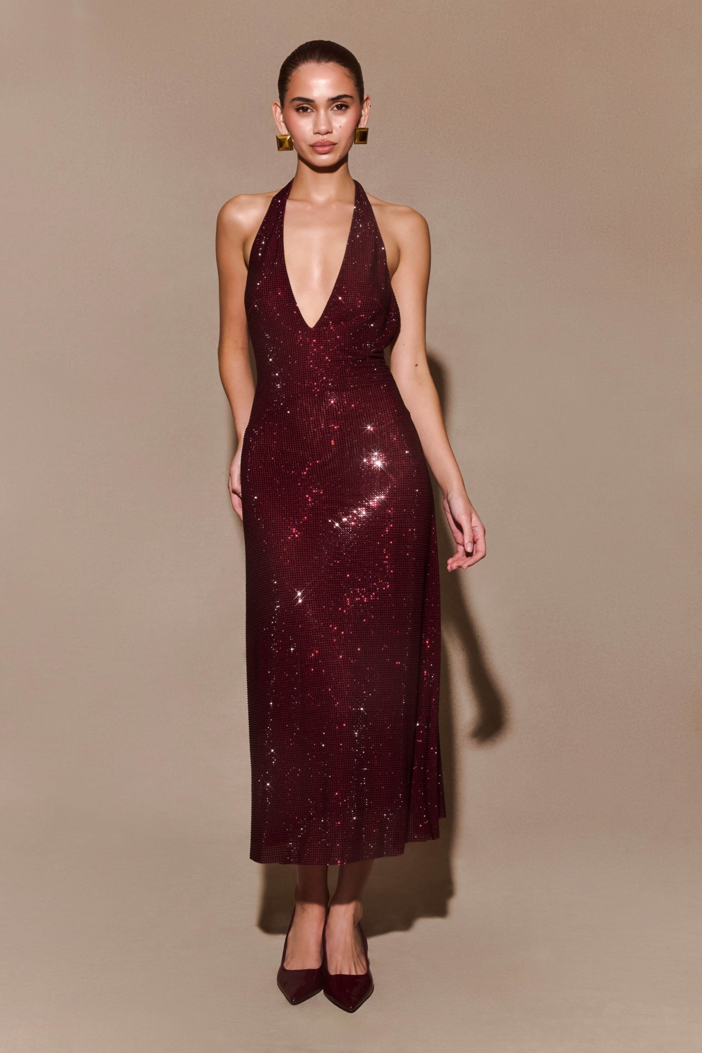 Beverly Diamond Halter Neck Midi Dress