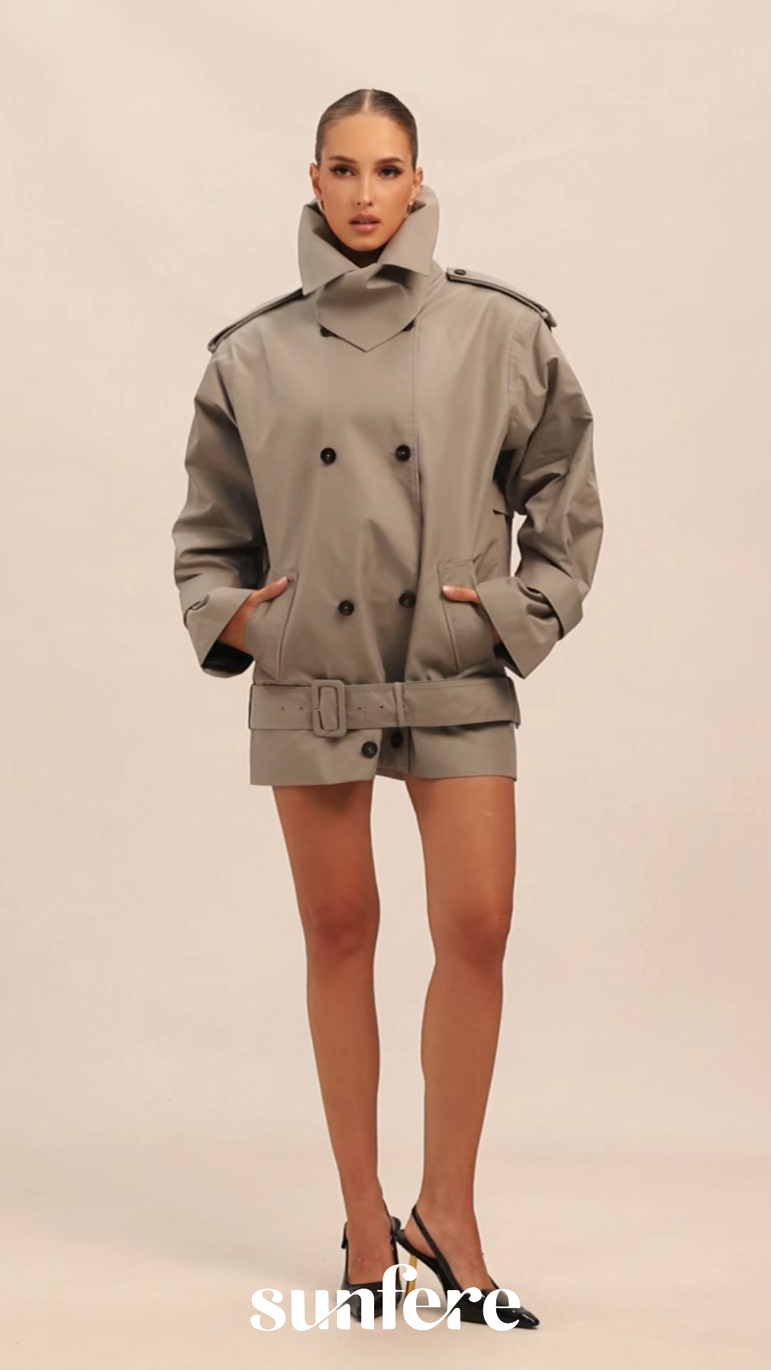 Frida Double Breasted Belted Trench Jacket