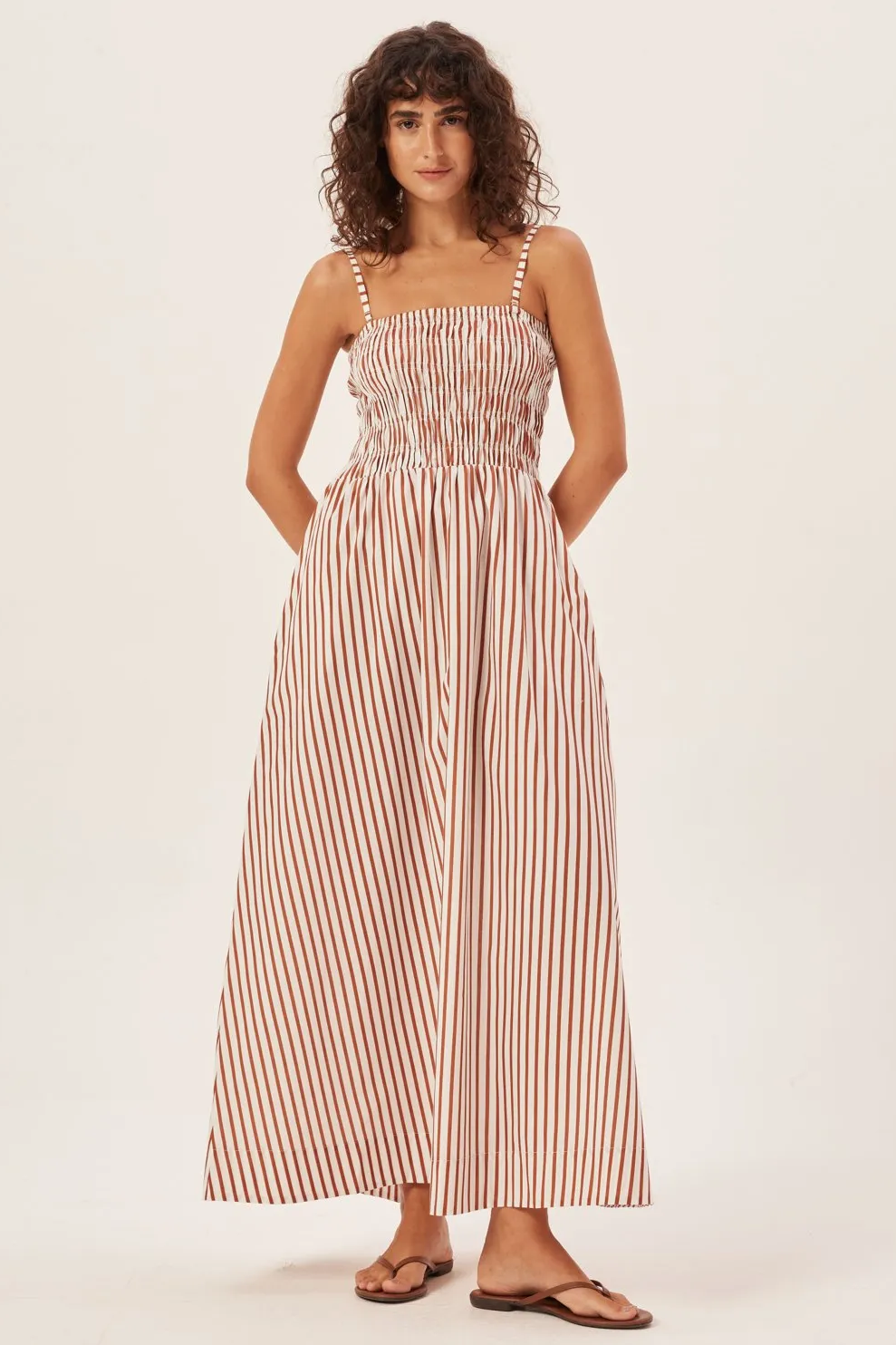 Maud Smocked Stripe Tube Maxi Dress-Sunfere