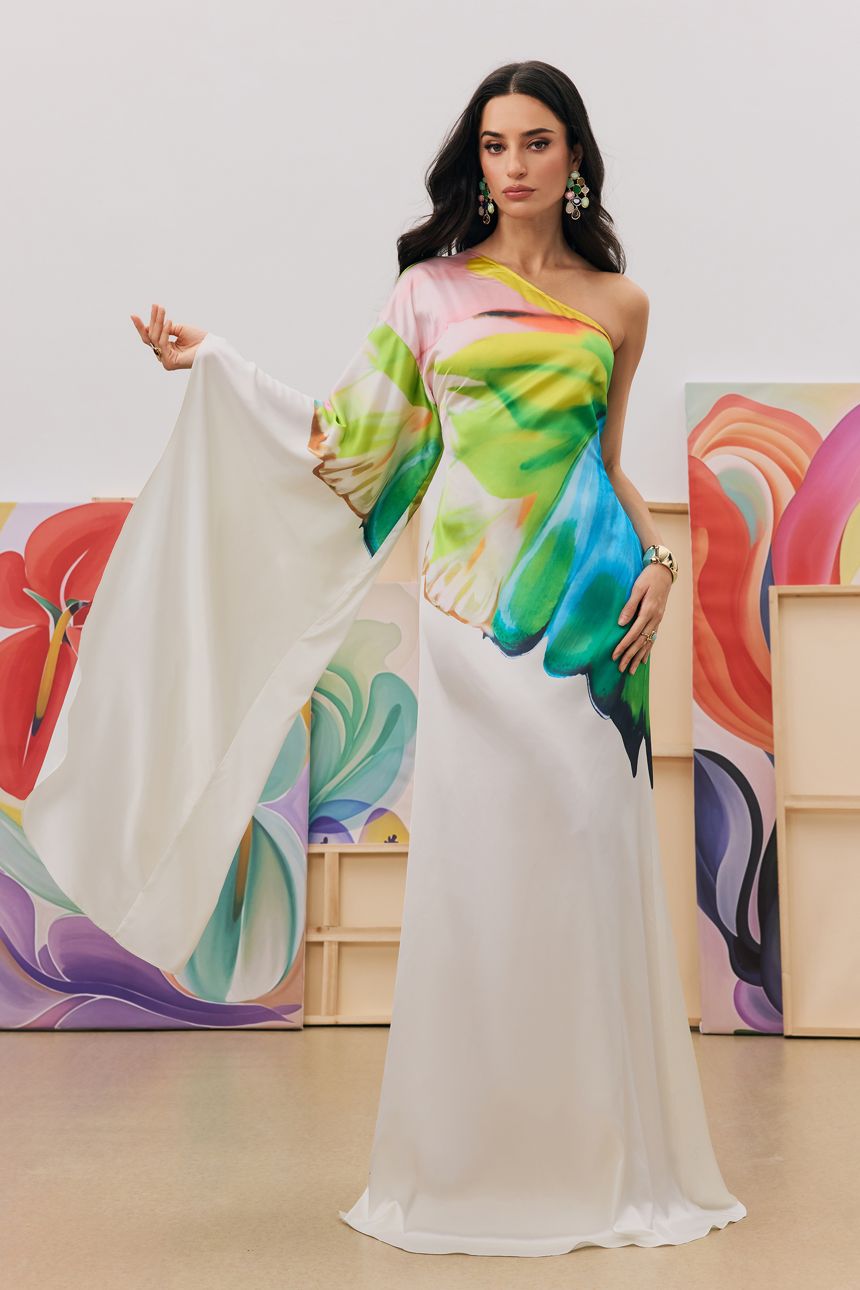 Bernice Printed Single Sleeve Maxi Dress