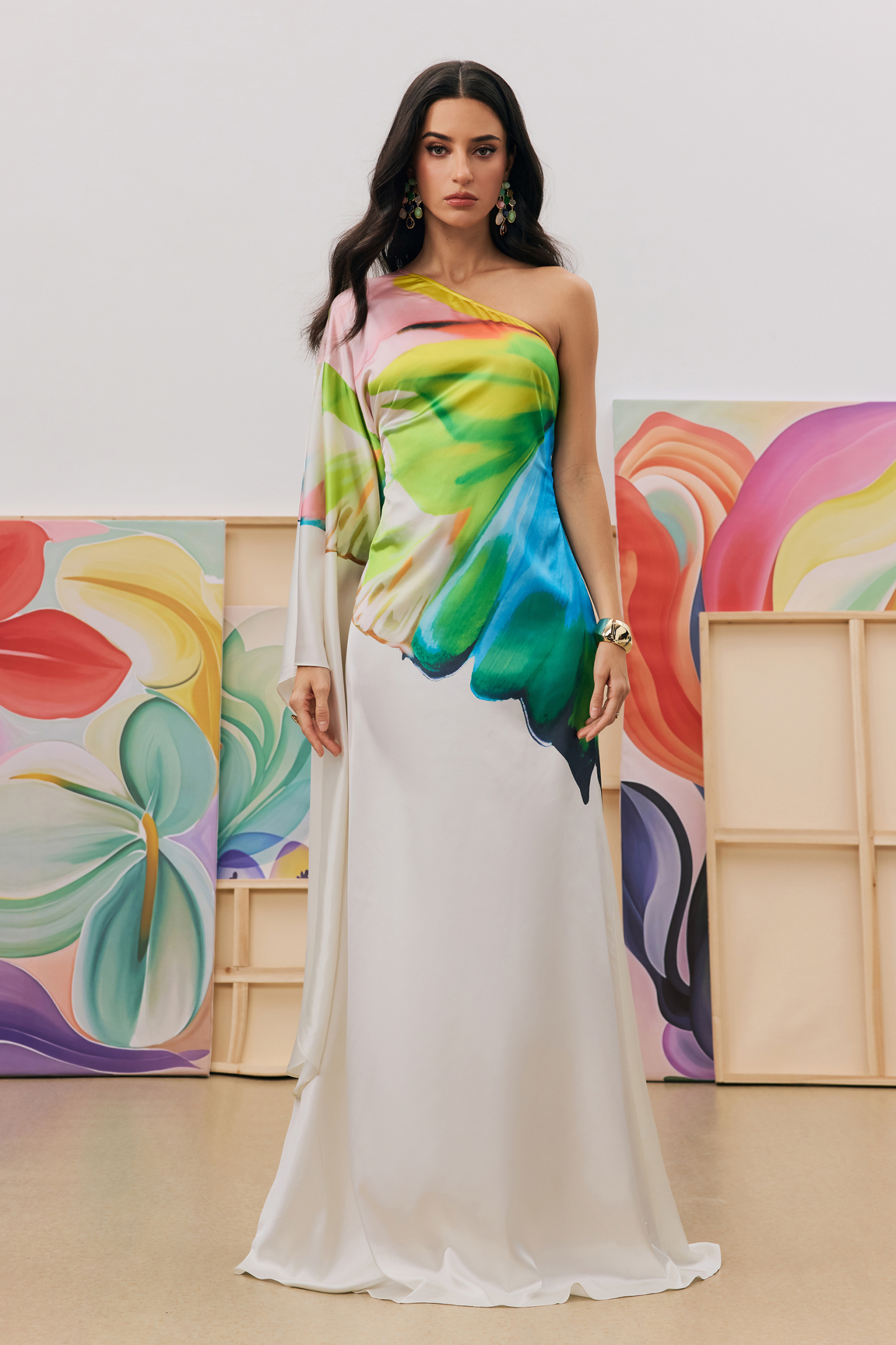 Bernice Printed Single Sleeve Maxi Dress