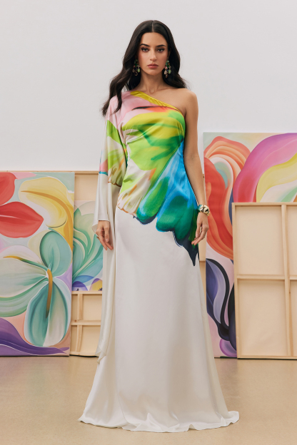 Bernice Printed Single Sleeve Maxi Dress