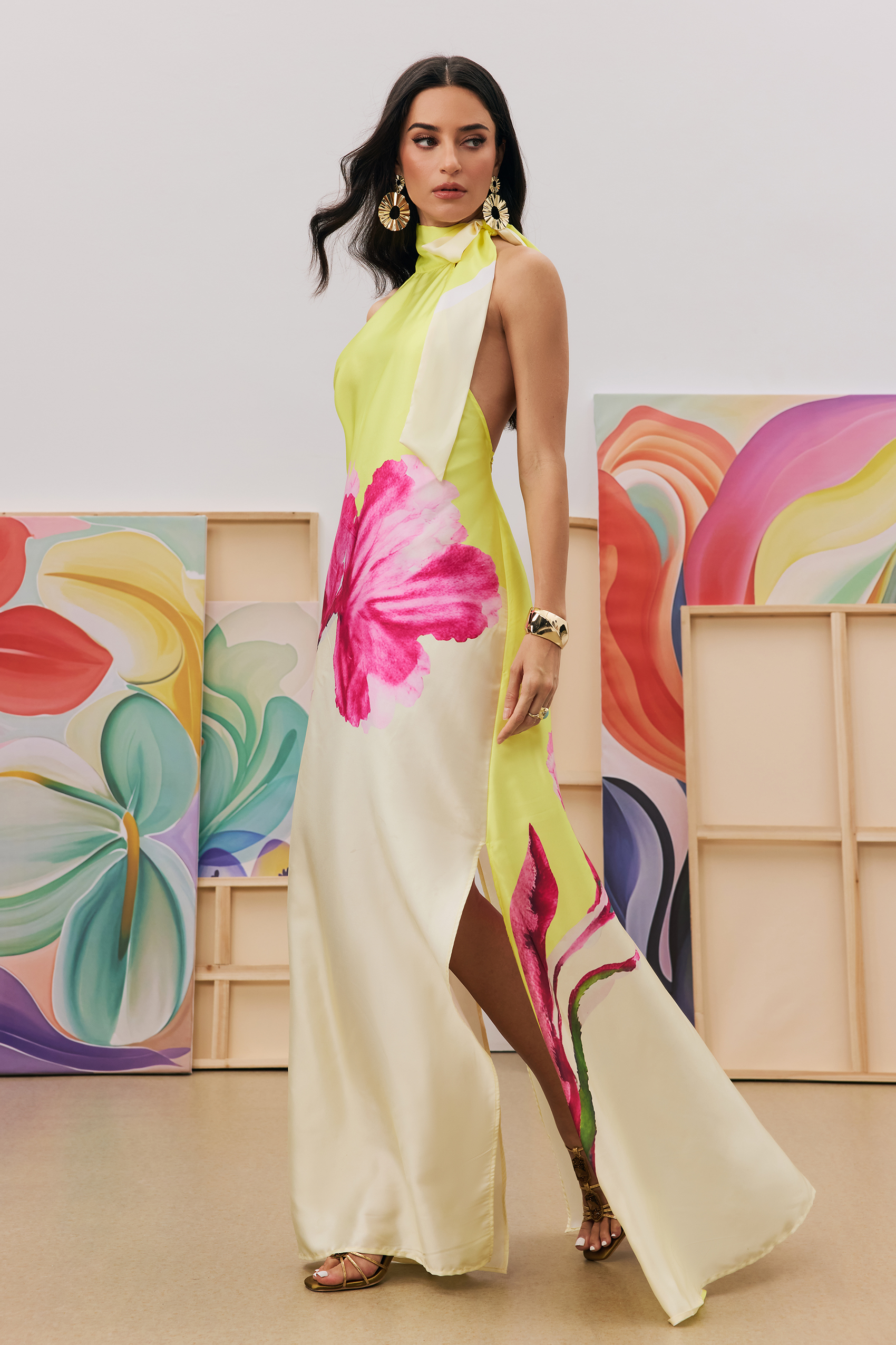 Ada Floral Print Halter Neck Maxi Dress