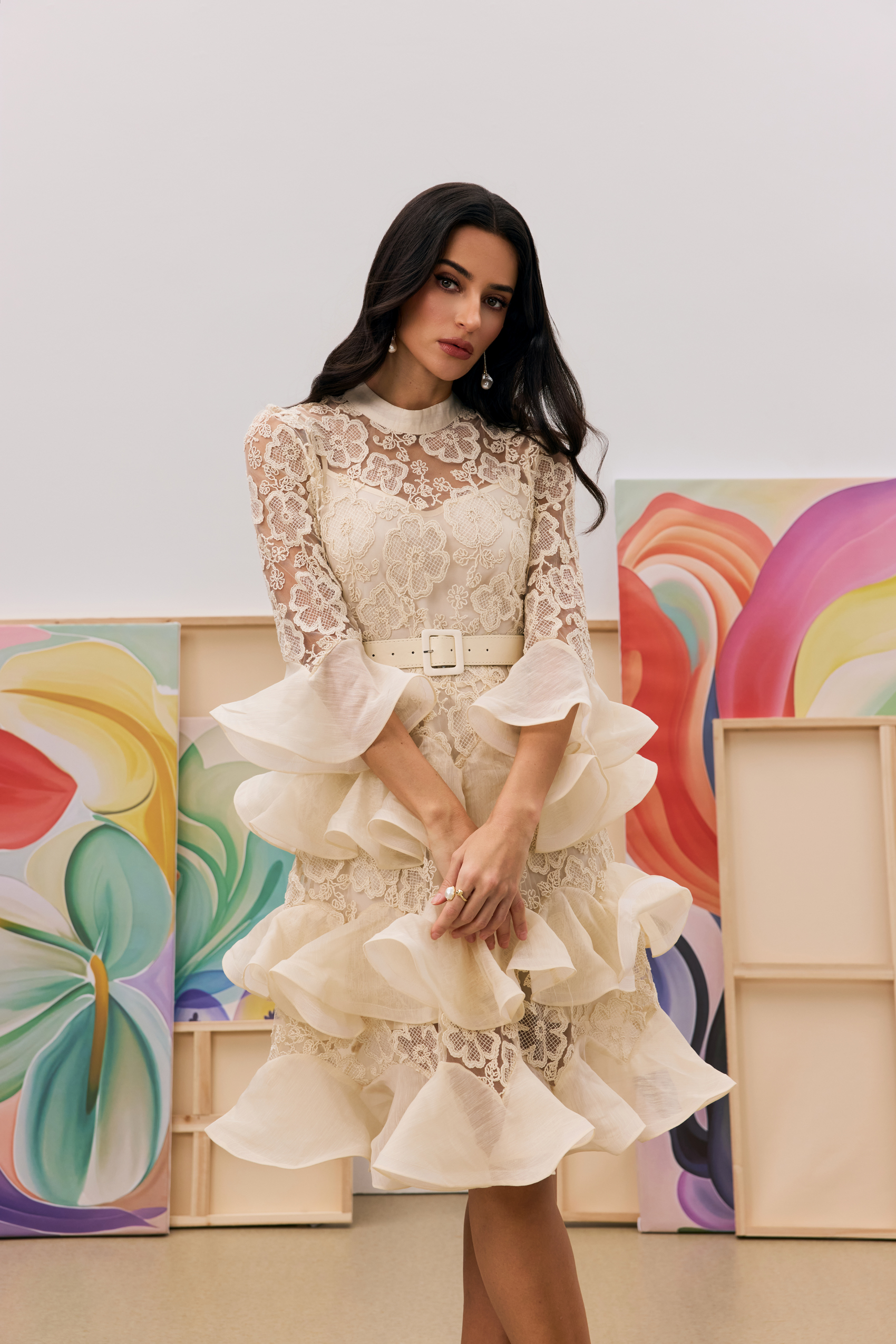 Kathy Floral Lace Tiered Mini Dress