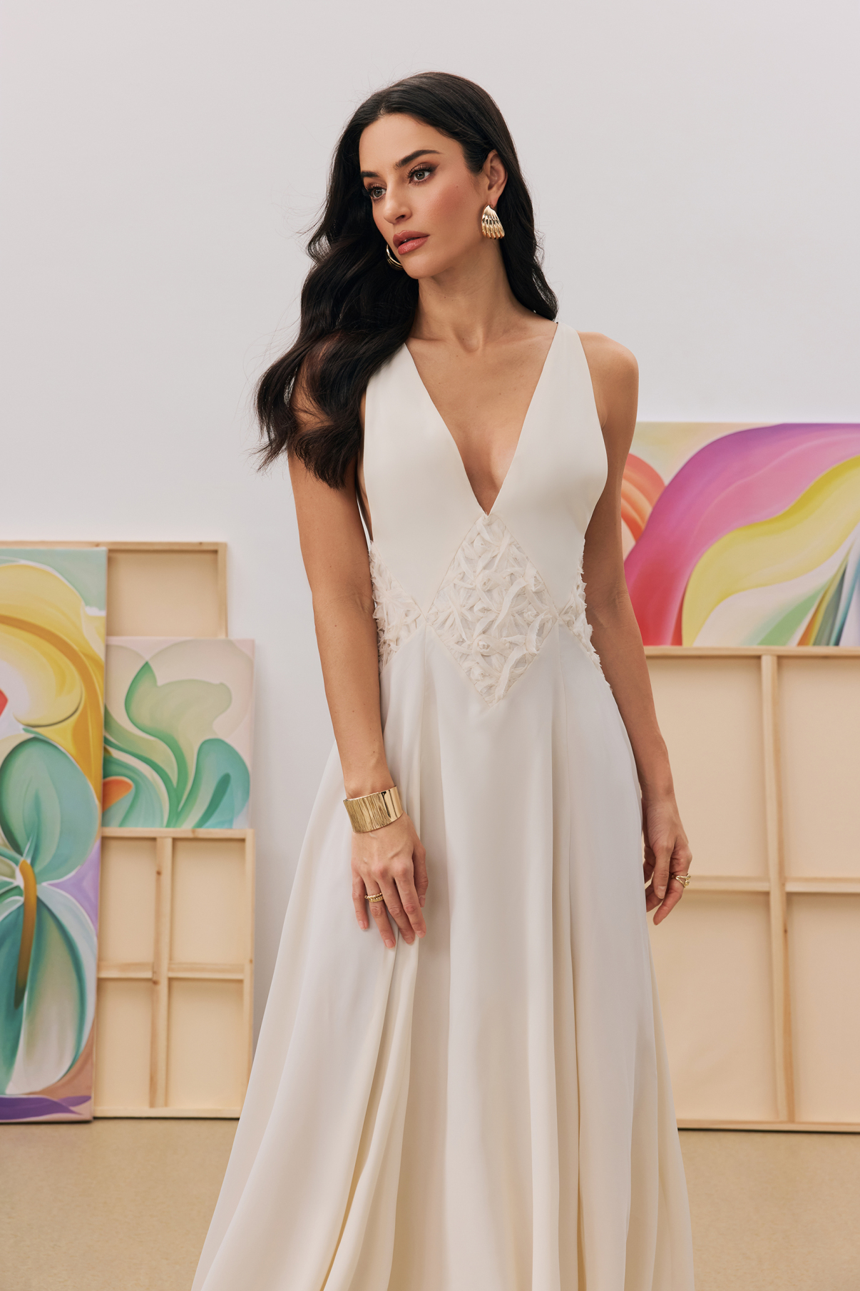Fashion Light Grey Cinched Embroidered Chiffon Vacation Dresses Three Quarter sleeve