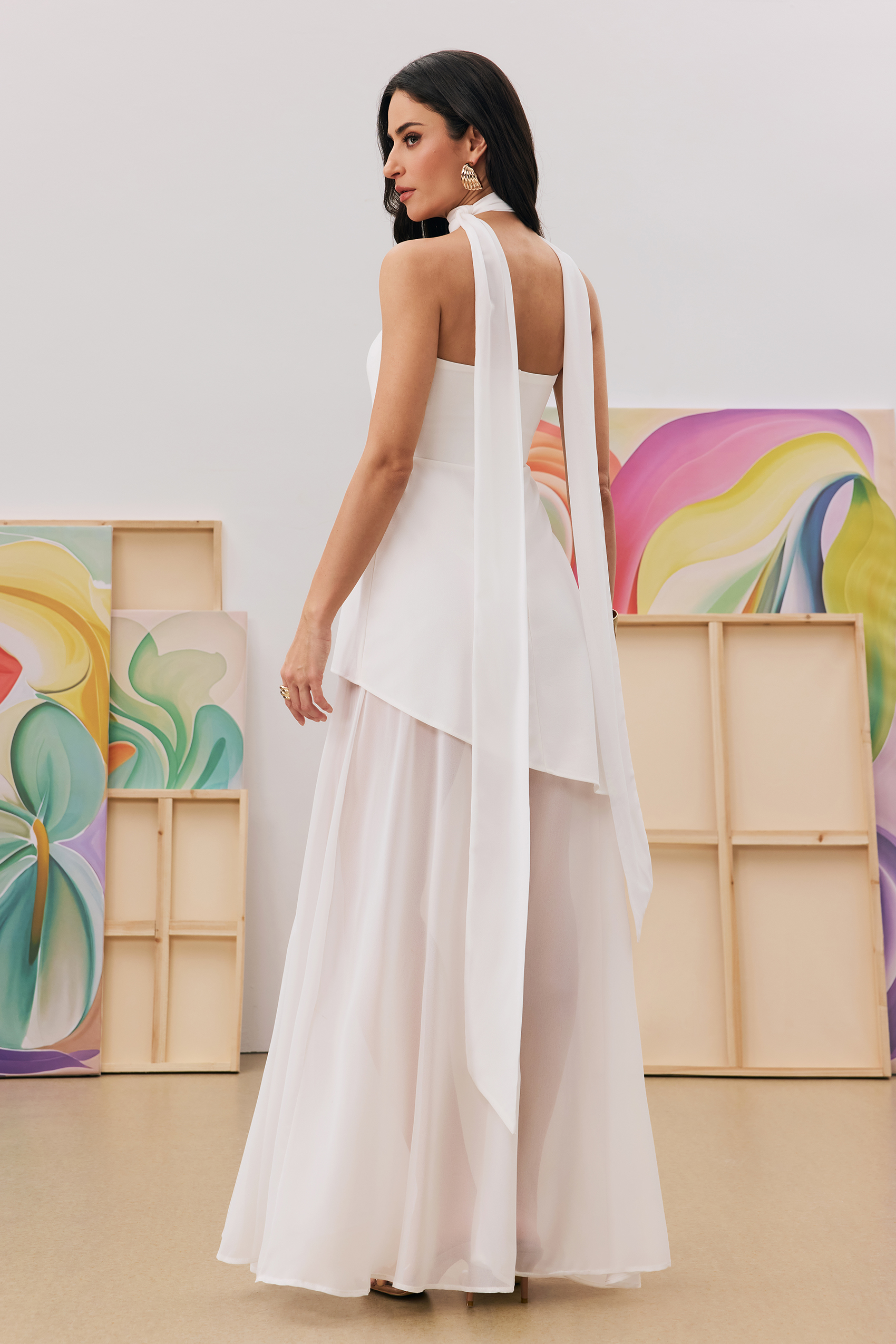 Florence Asymmetrical Chiffon Maxi Dress with Scarf