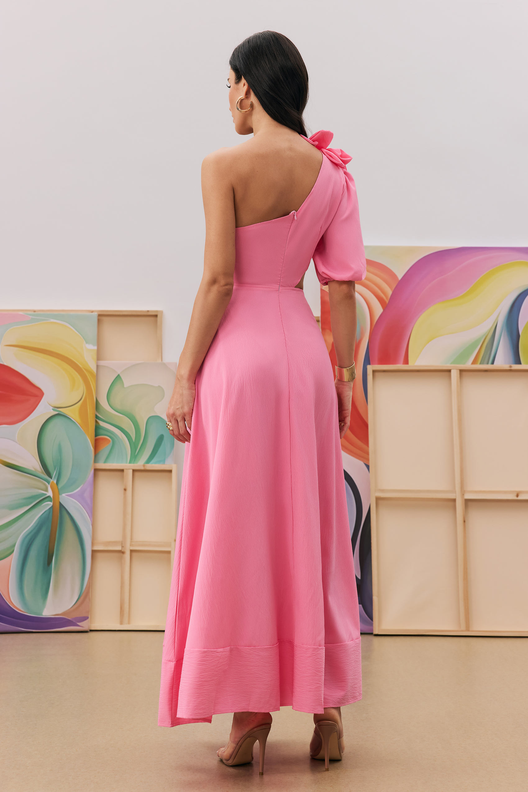 Lea Flower Cut-Out Midi Dress - Perfect for Beach Wedding Guest