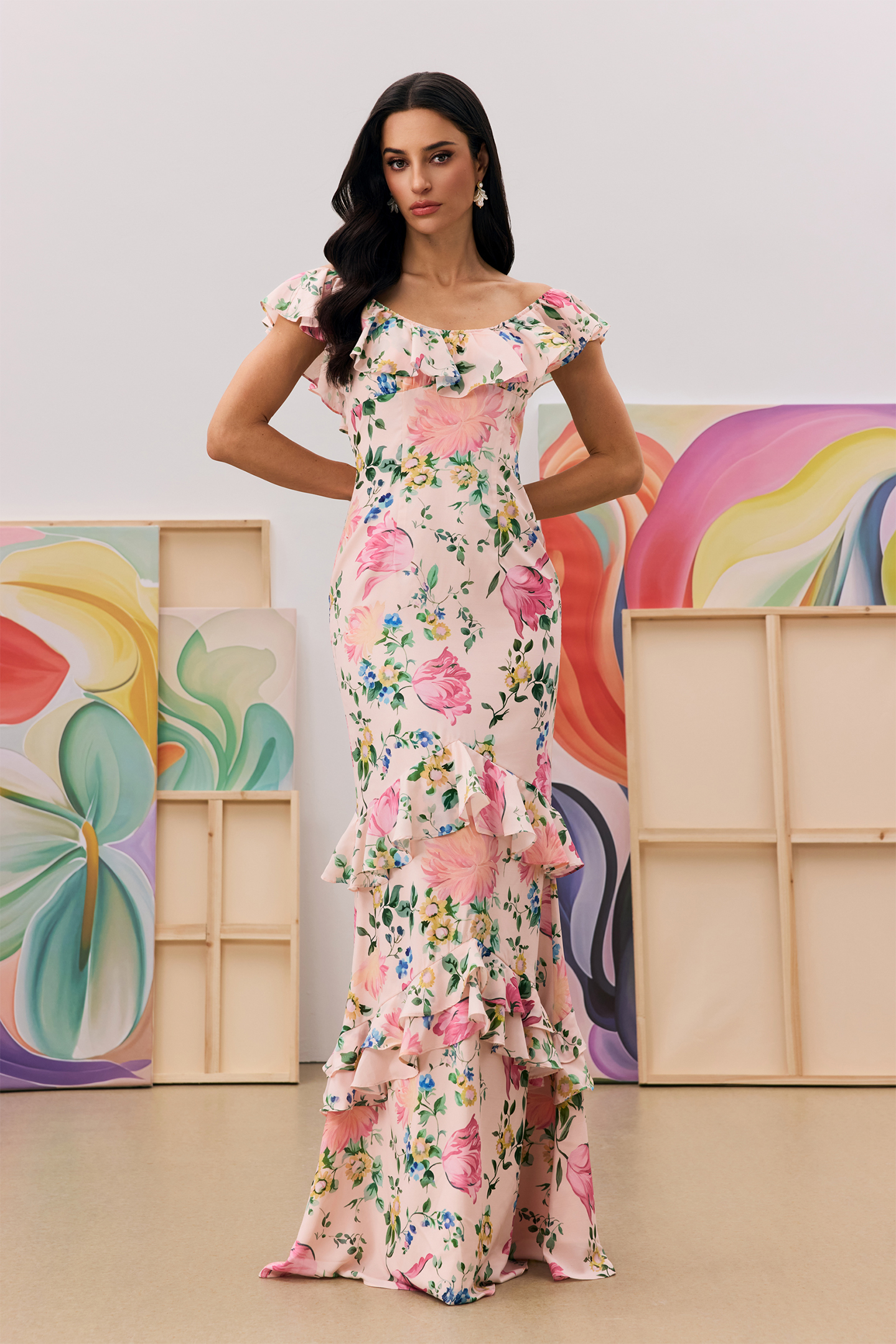 Valerie Floral Print Tiered Ruffle Maxi Dress