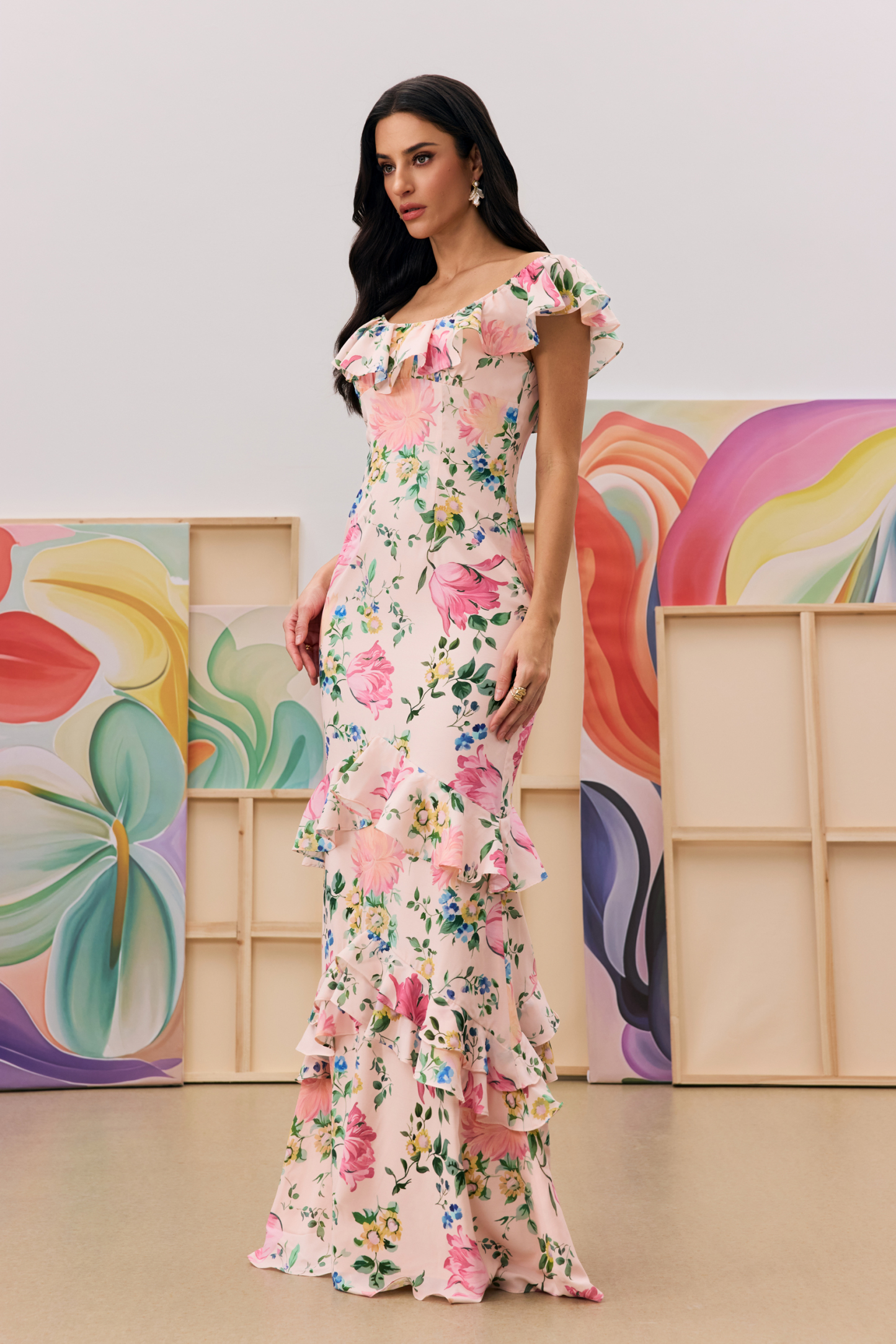 Valerie Floral Print Tiered Ruffle Maxi Dress