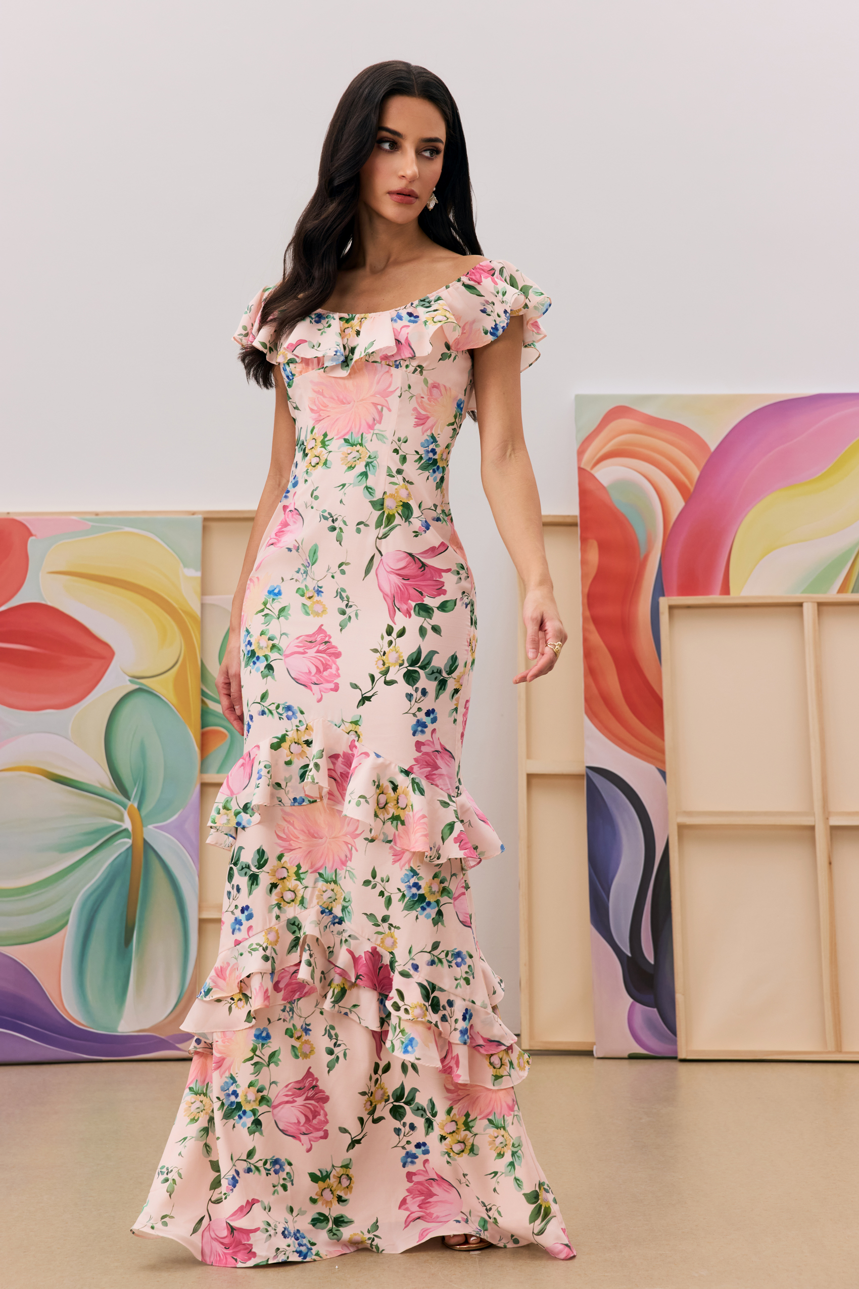 Valerie Floral Print Tiered Ruffle Maxi Dress
