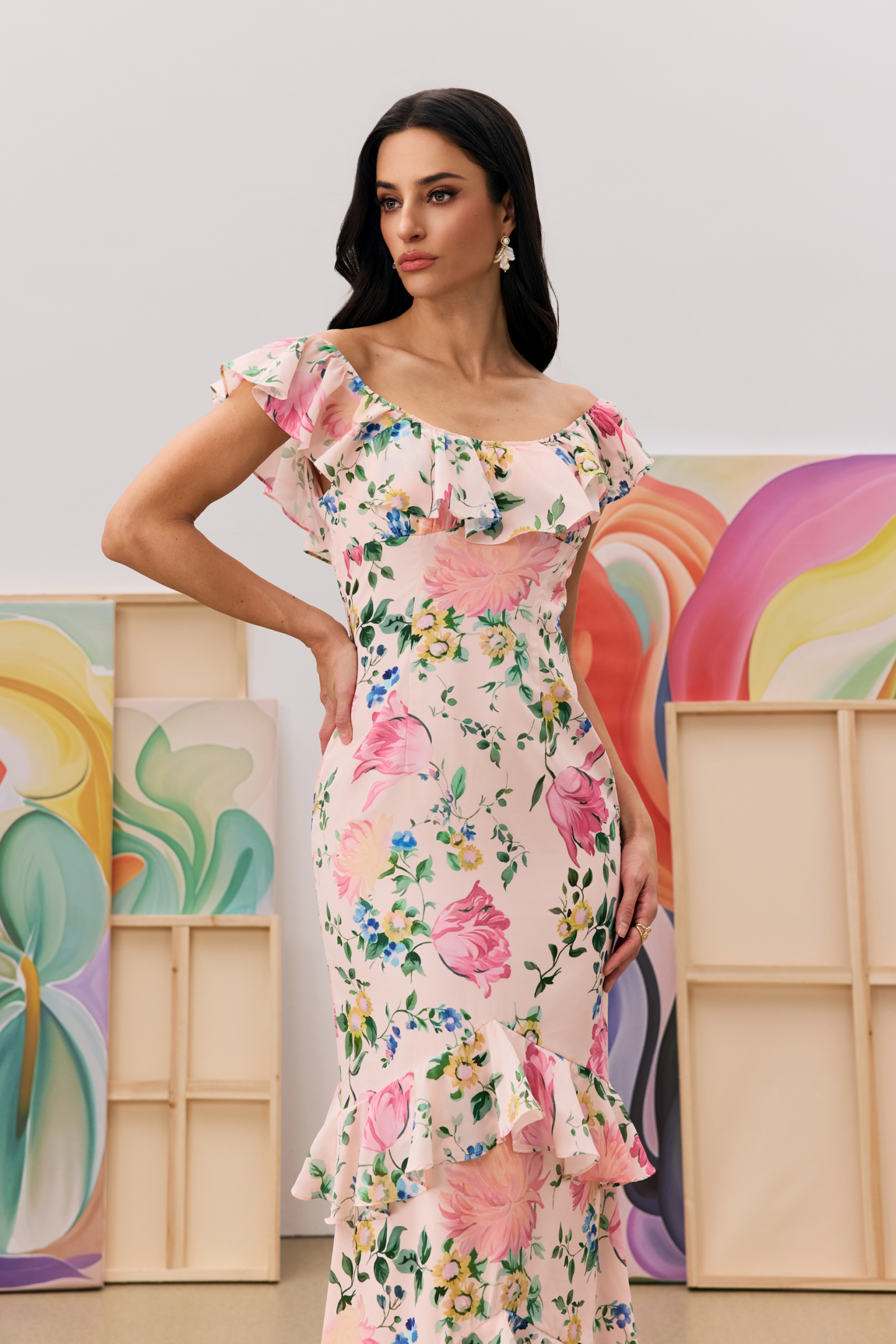 Valerie Floral Print Tiered Ruffle Maxi Dress