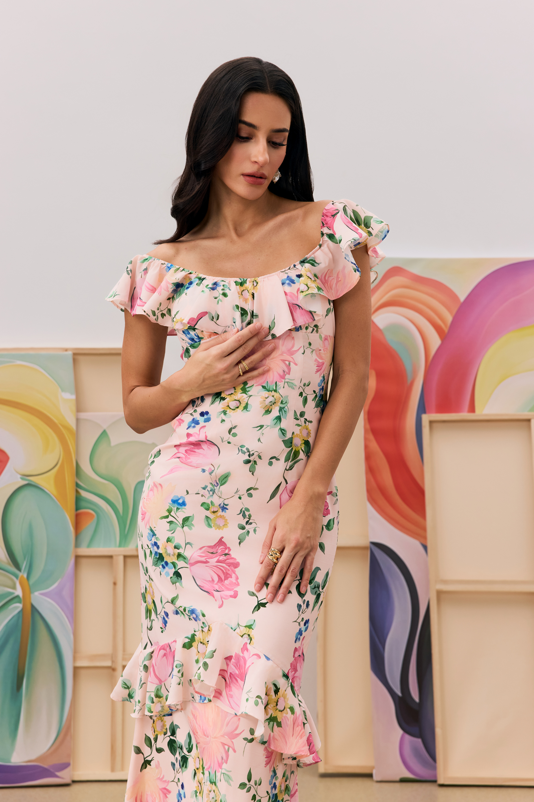 Valerie Floral Print Tiered Ruffle Maxi Dress