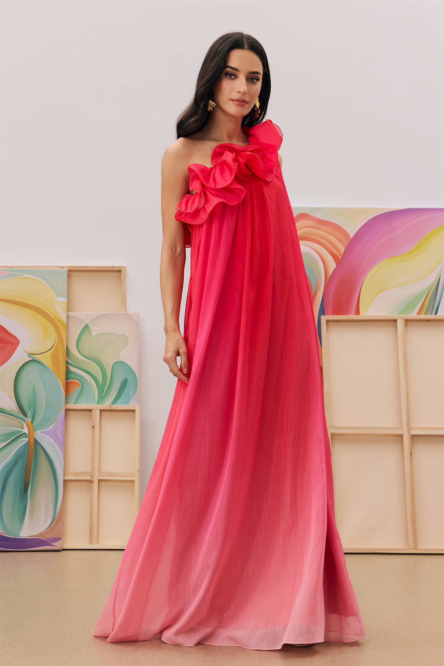 Fiona One Shoulder Gradient Maxi Dress