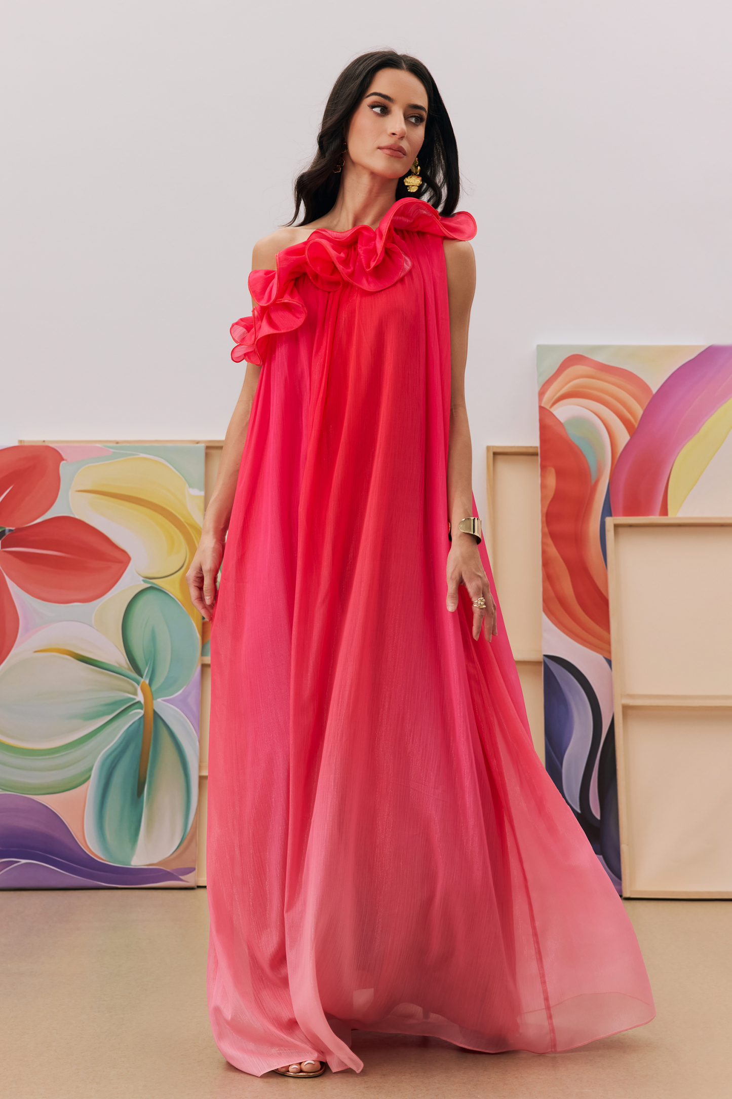 Fiona One Shoulder Gradient Maxi Dress