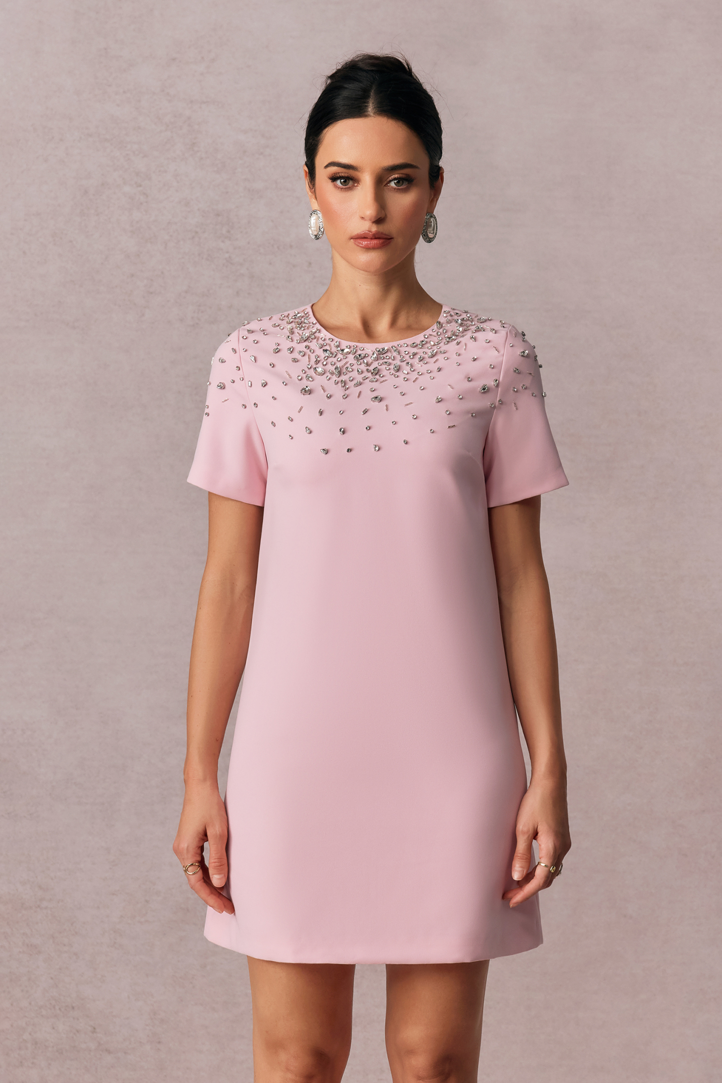 Regina Crystal Embellished Short Sleeve Mini Dress