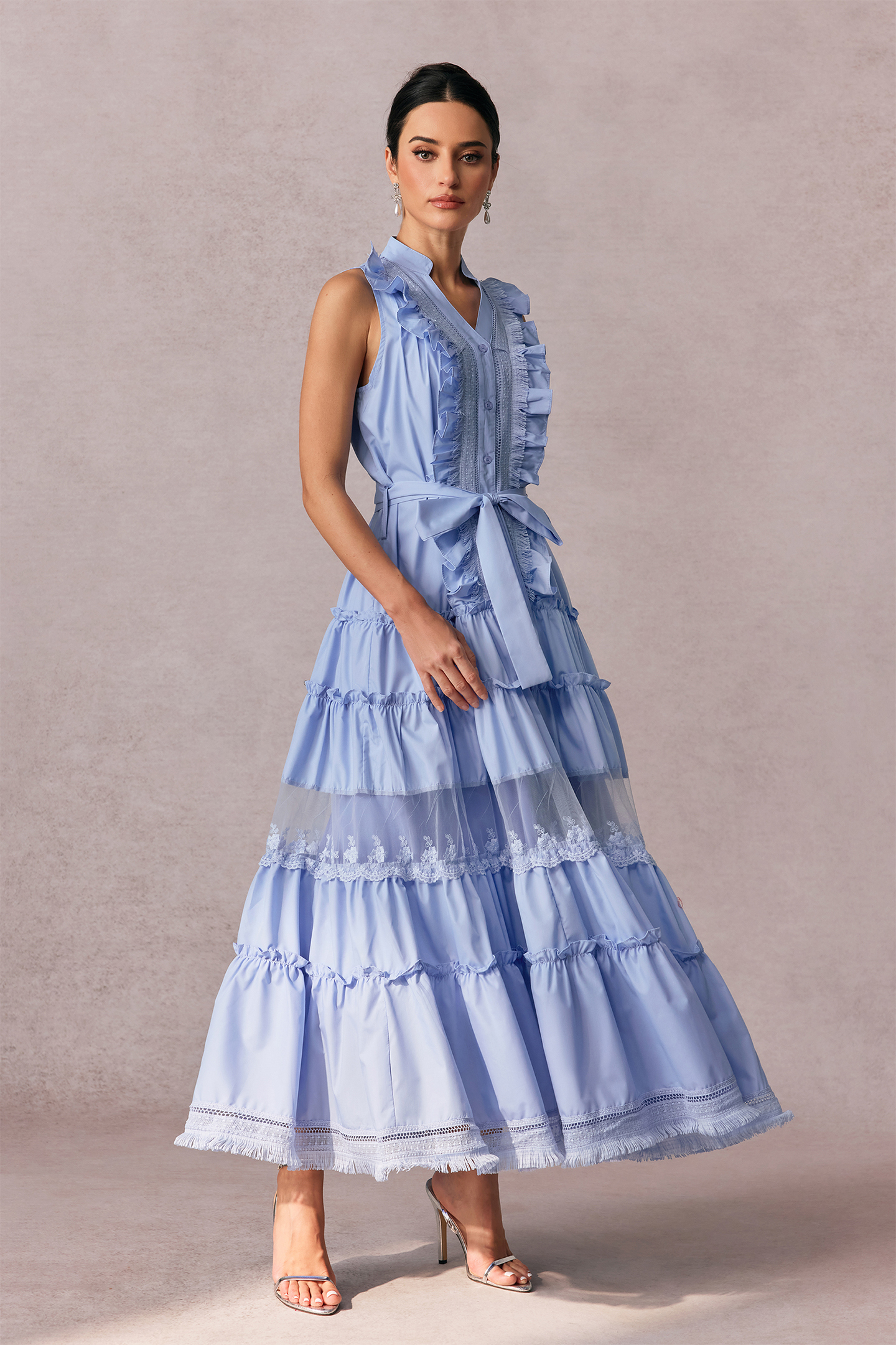 Eileen Sleeveless Ruffle Trim Maxi Dress – Sunfere Eileen Sleeveless Ruffle Trim Maxi Dress – Sunfere