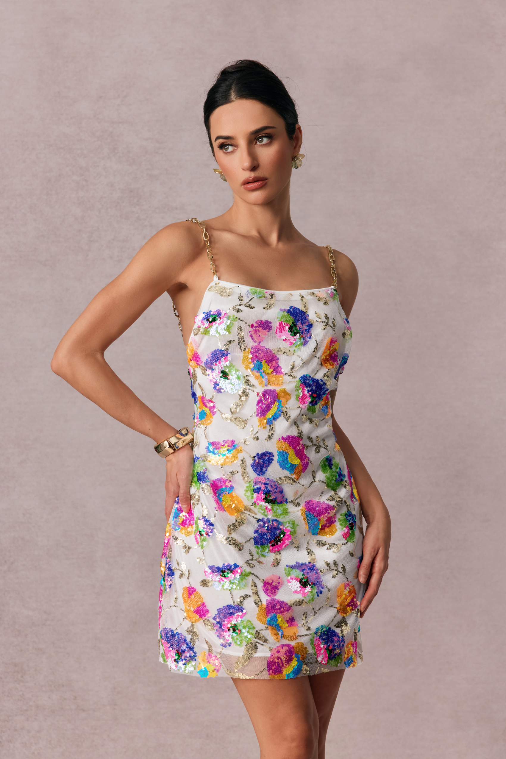 Fanny Embroidered Sequins Backless Mini Dress