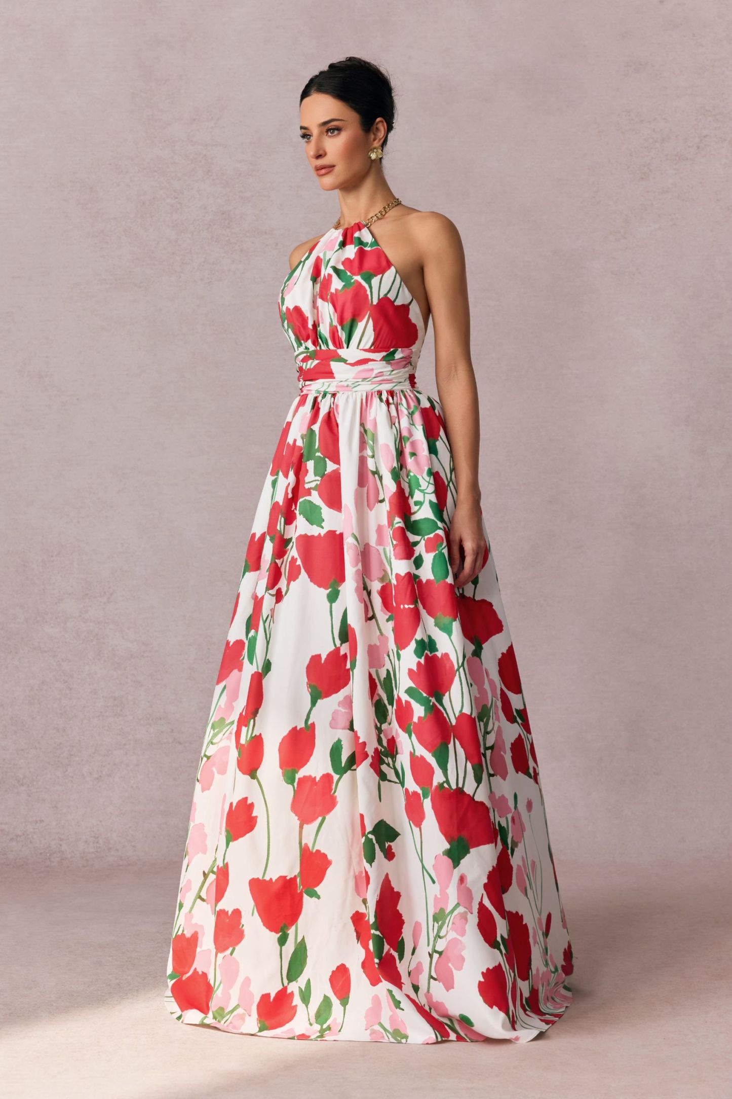 Julia Floral Print Halter Neck Maxi Dress