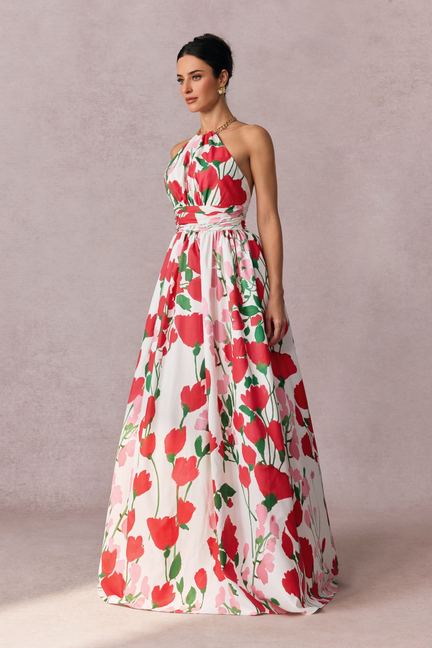 Julia Floral Print Halter Neck Maxi Dress