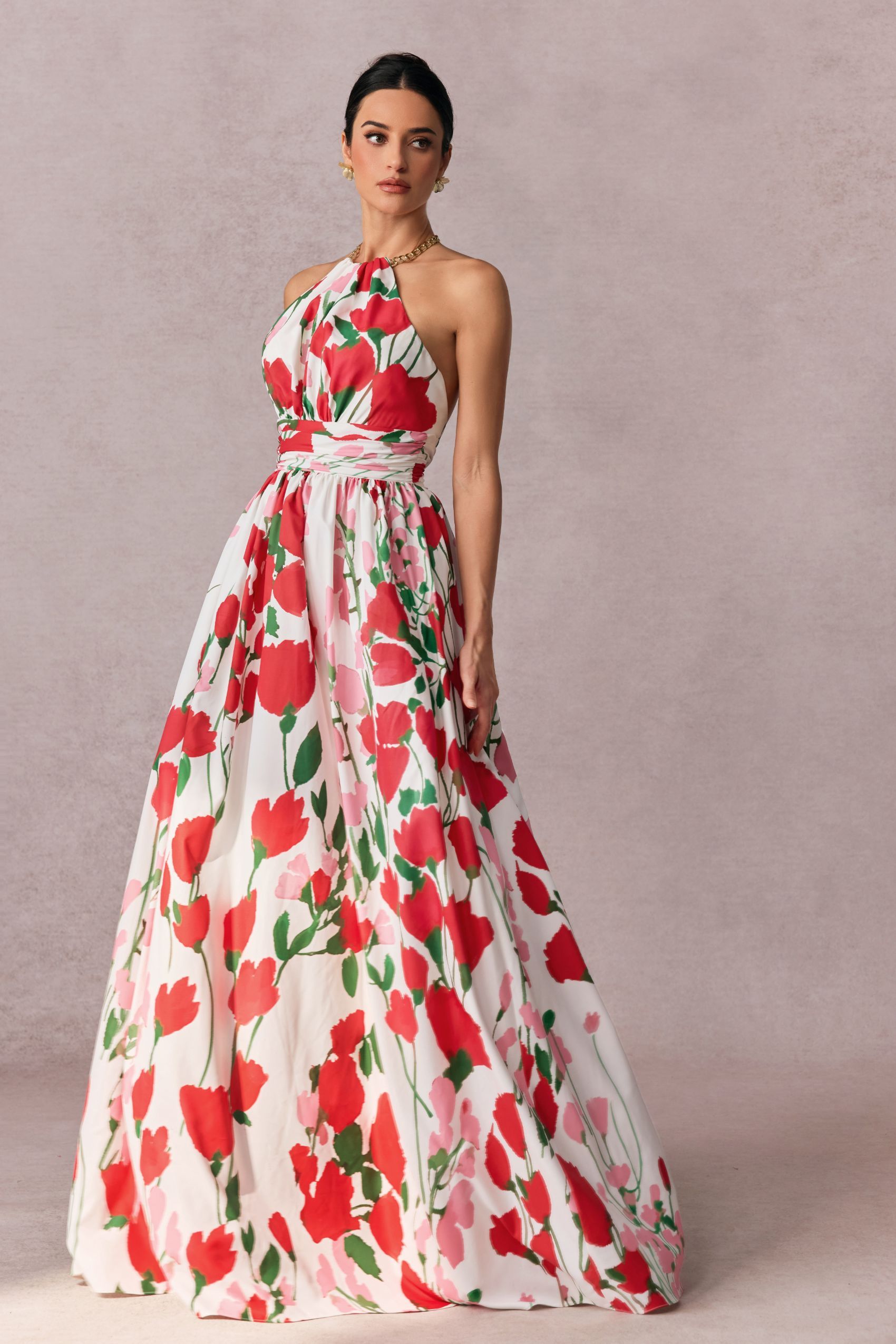 Julia Floral Print Halter Neck Maxi Dress