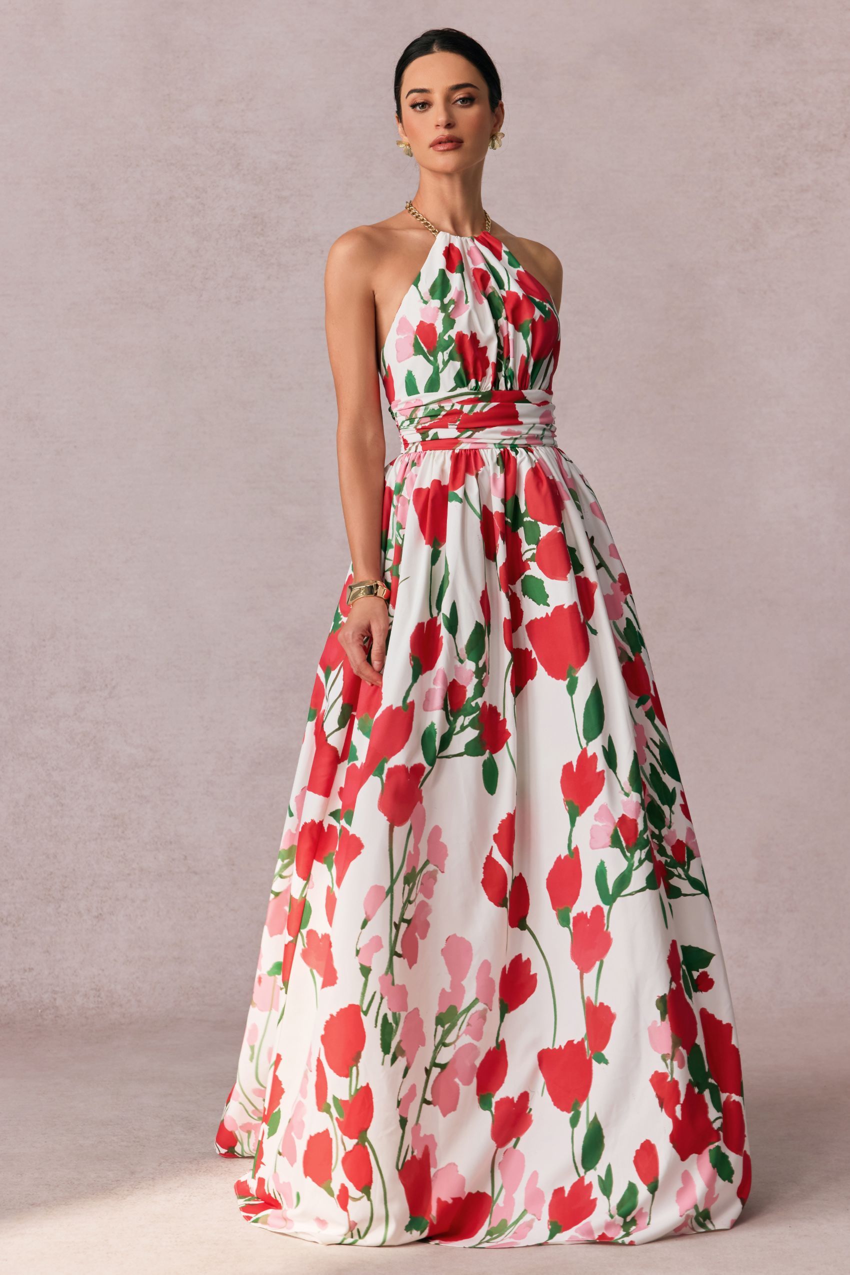Julia Floral Print Halter Neck Maxi Dress