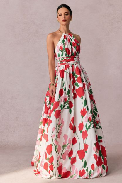 Julia Floral Print Halter Neck Maxi Dress
