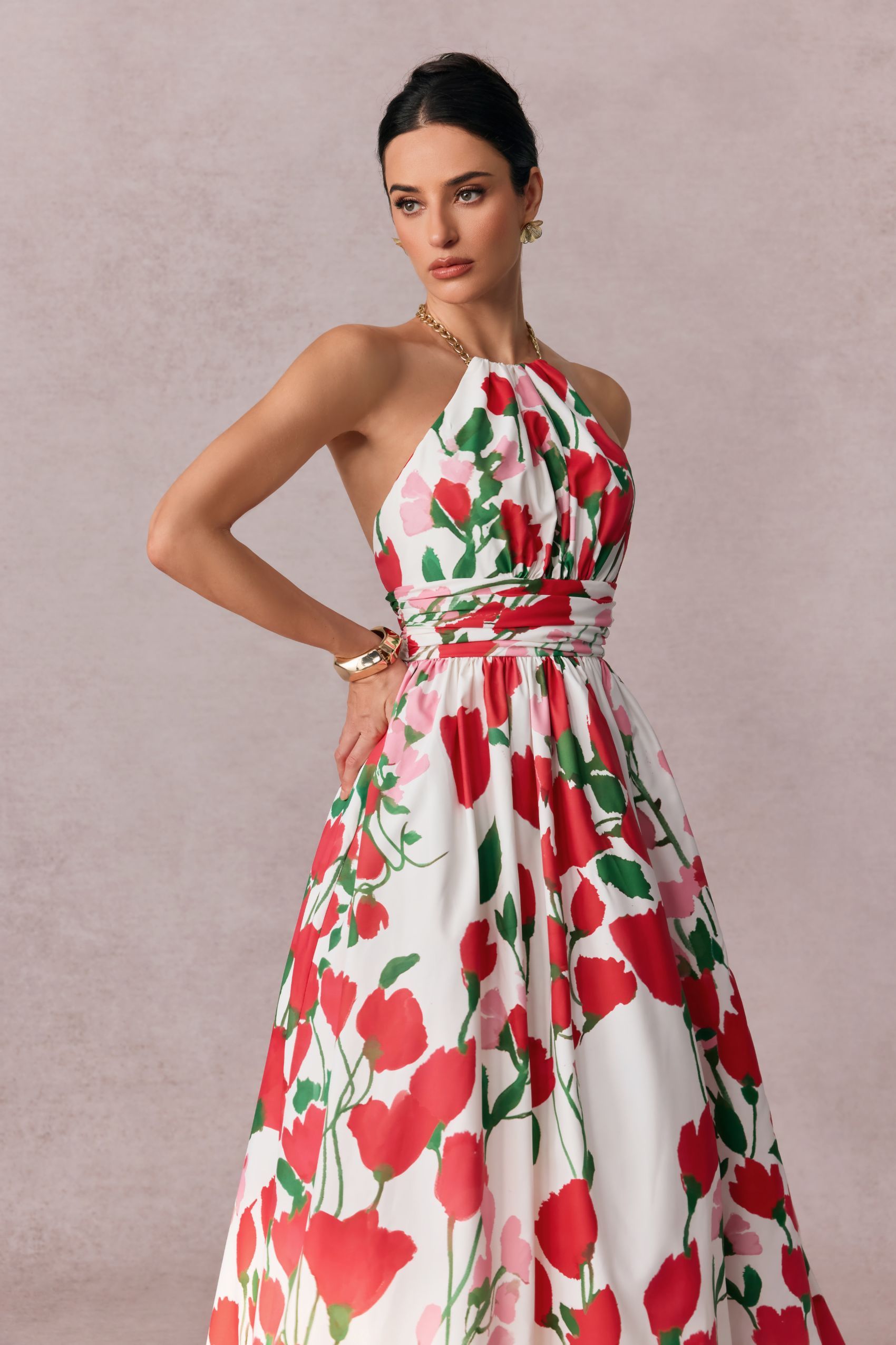 Julia Floral Print Halter Neck Maxi Dress