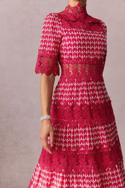 Sabrina Embroidered Lace Short Sleeve Midi Dress