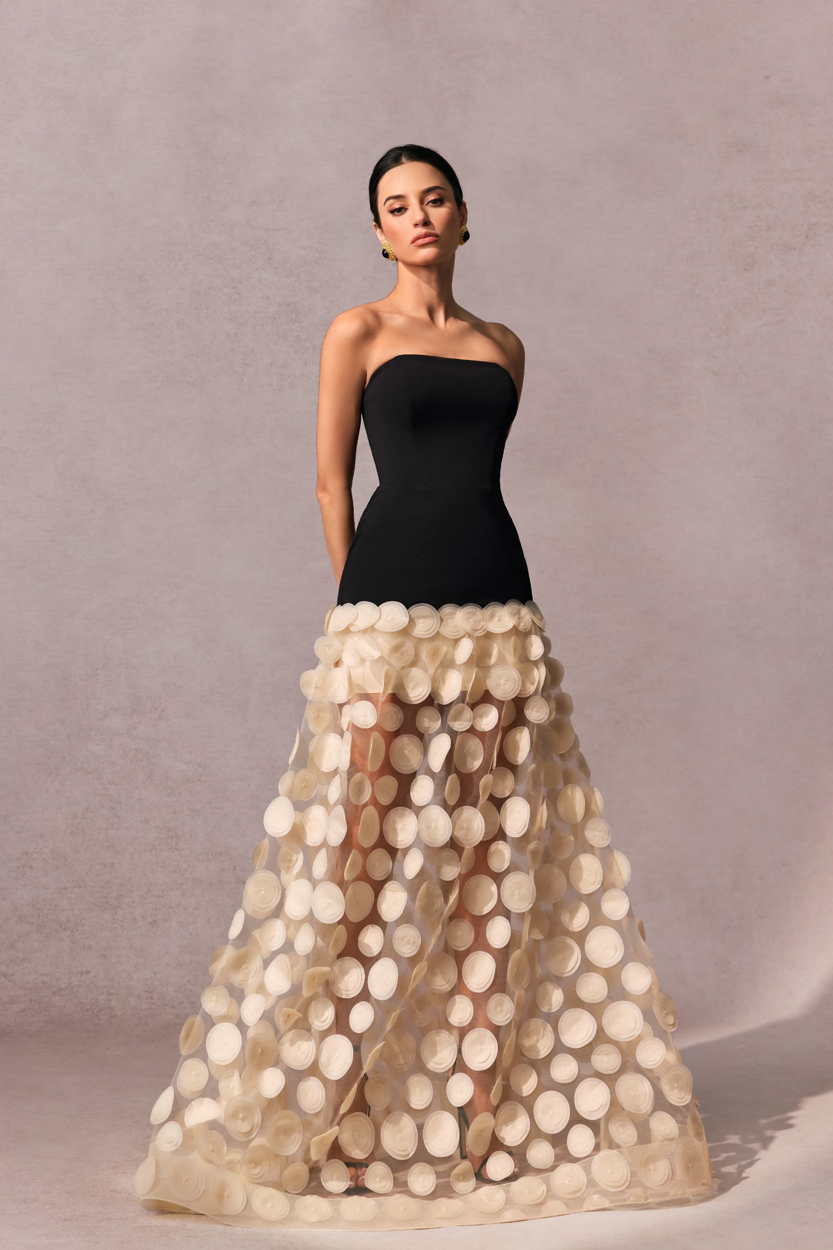 Irene Strapless Sheer Tulle Maxi Dress