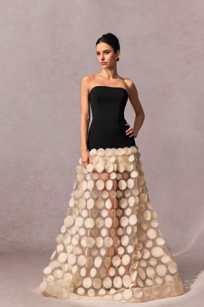 Irene Strapless Sheer Tulle Maxi Dress