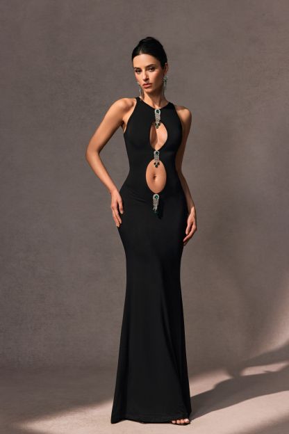 Vera Crystal Embellished Cutout Maxi Dress