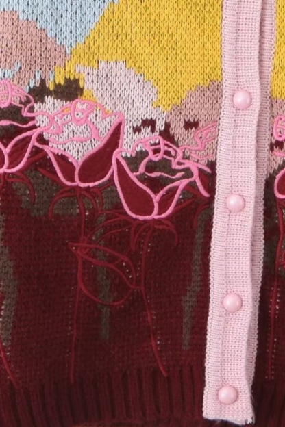 Michelle Floral Jacquard Knit Cardigan-Sunfere