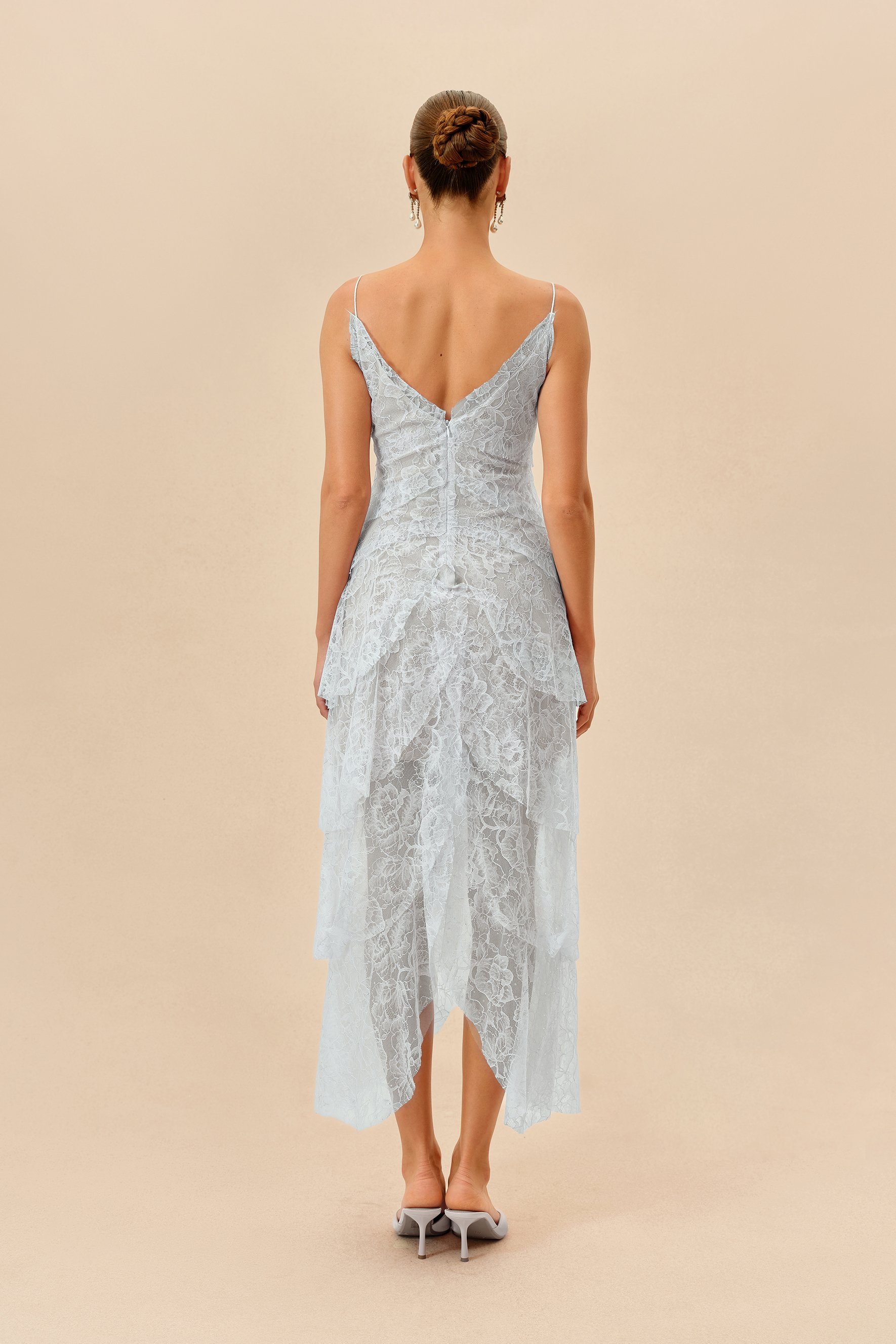 Fatal Attraction Light Blue Floral Lace Layered Hem Maxi Dress