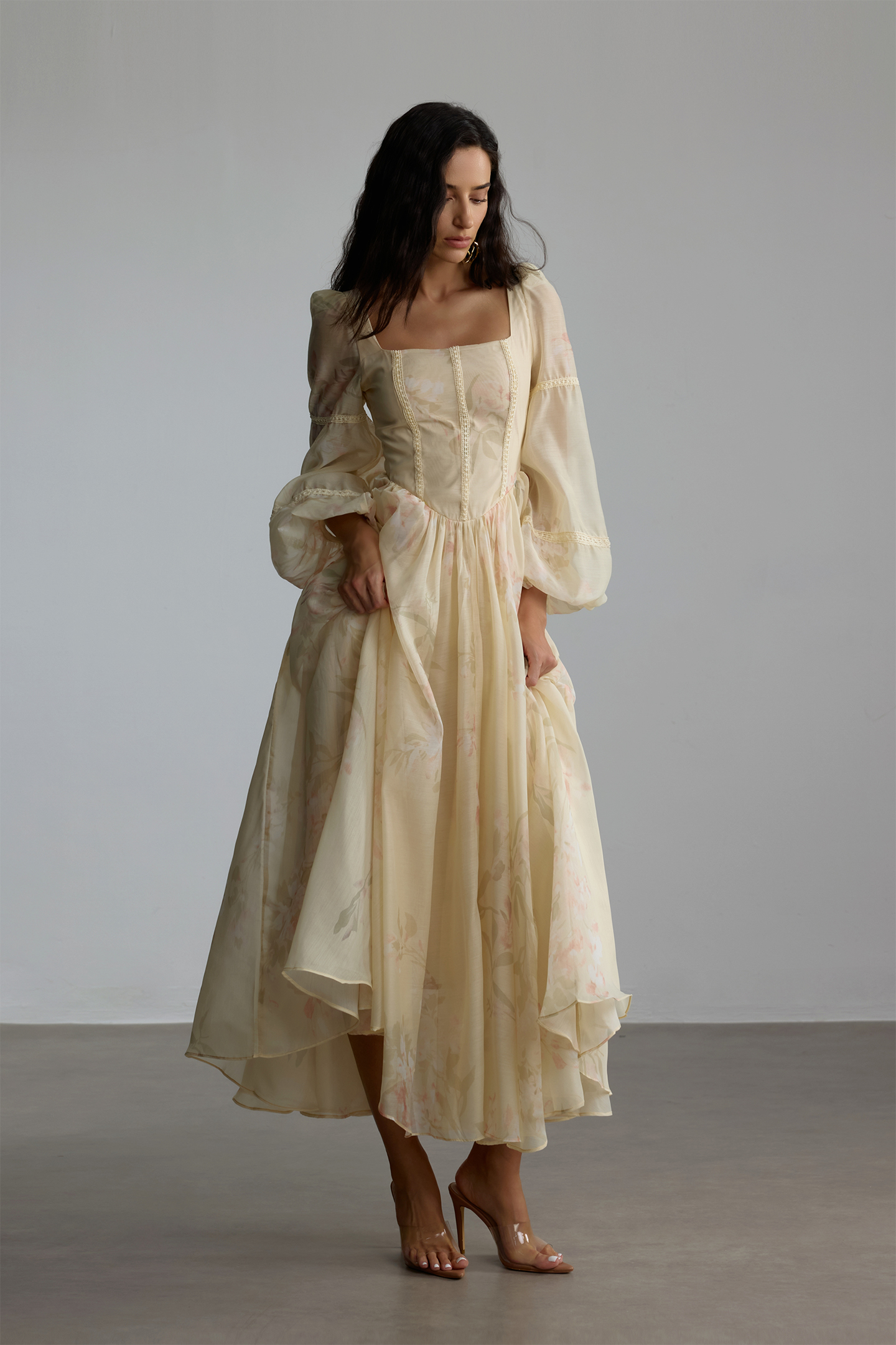 Hannah Floral Print Square Neck Maxi Dress