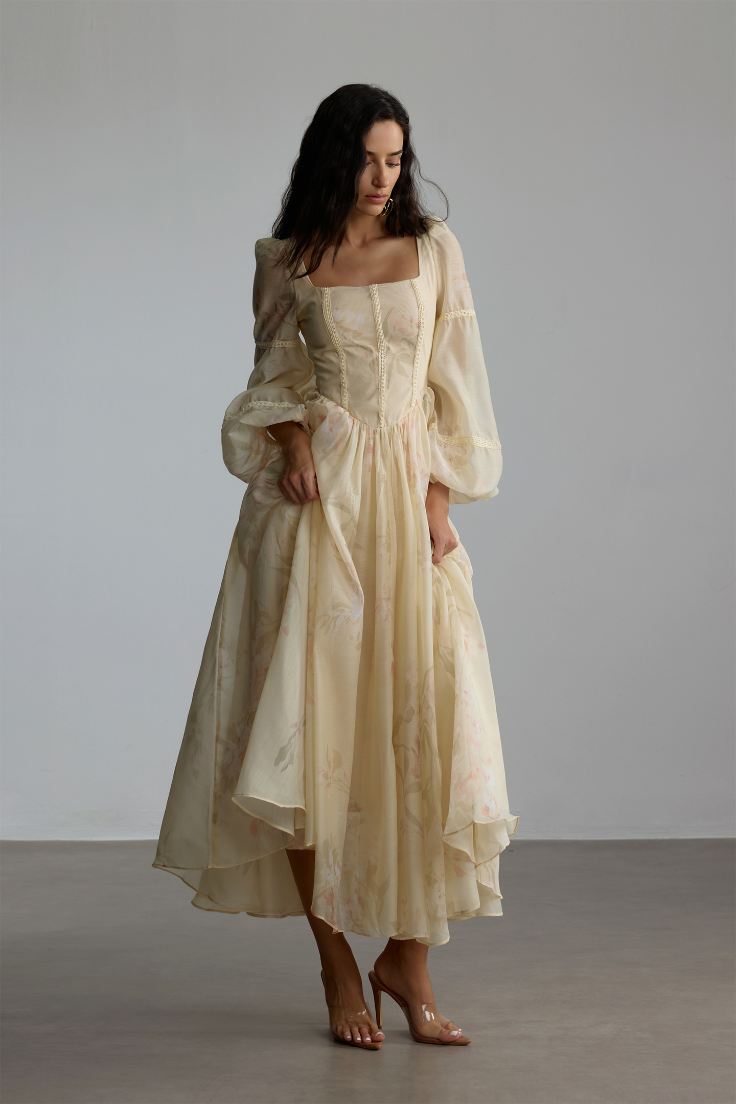 Hannah Floral Print Square Neck Maxi Dress