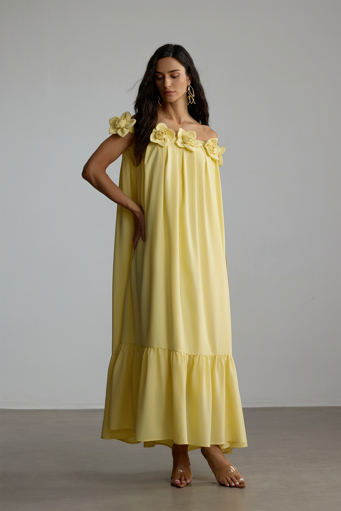 Louisa Floral Applique Off Shoulder Maxi Dress