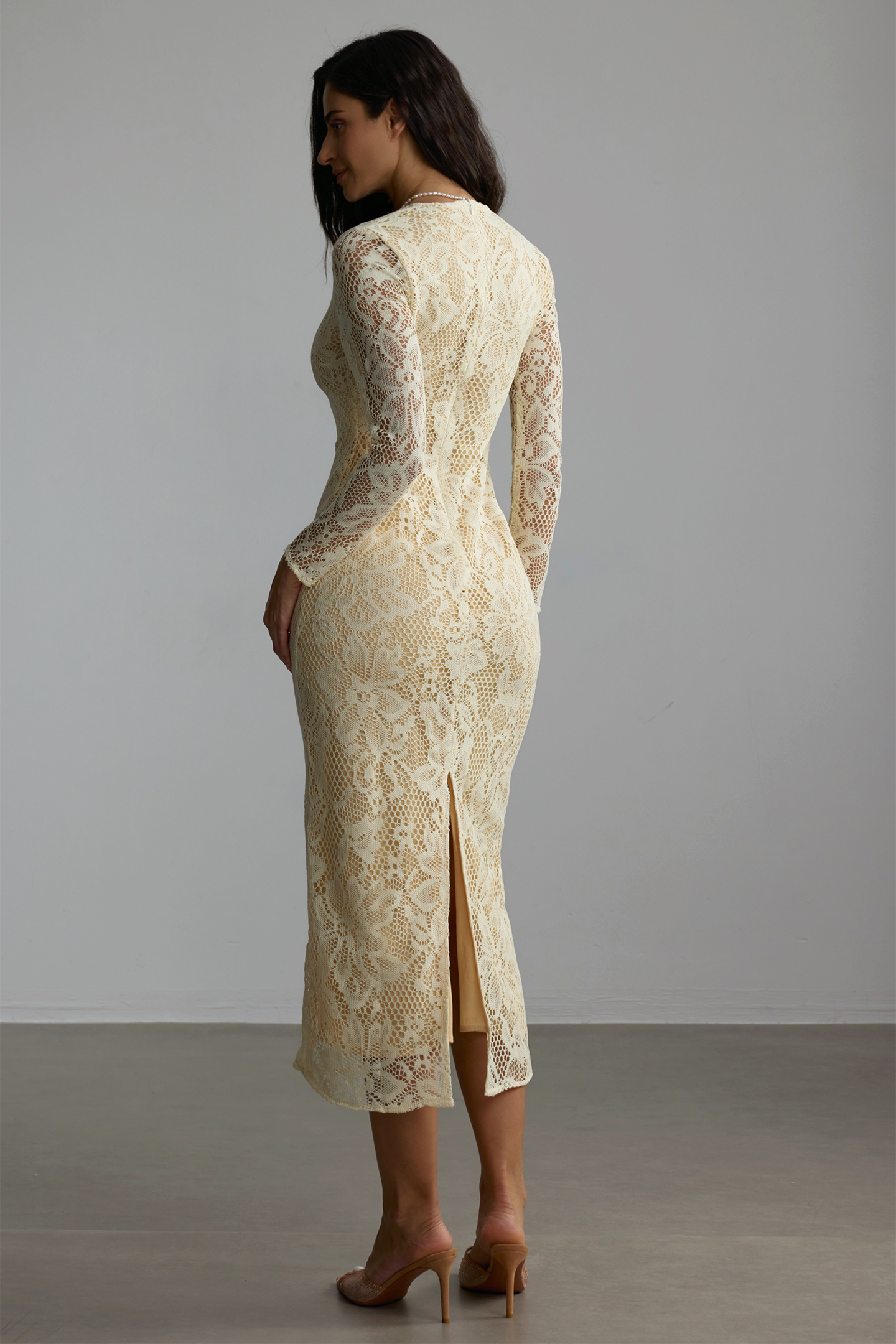 Olivia V-neck Long Sleeve Lace Midi Dress