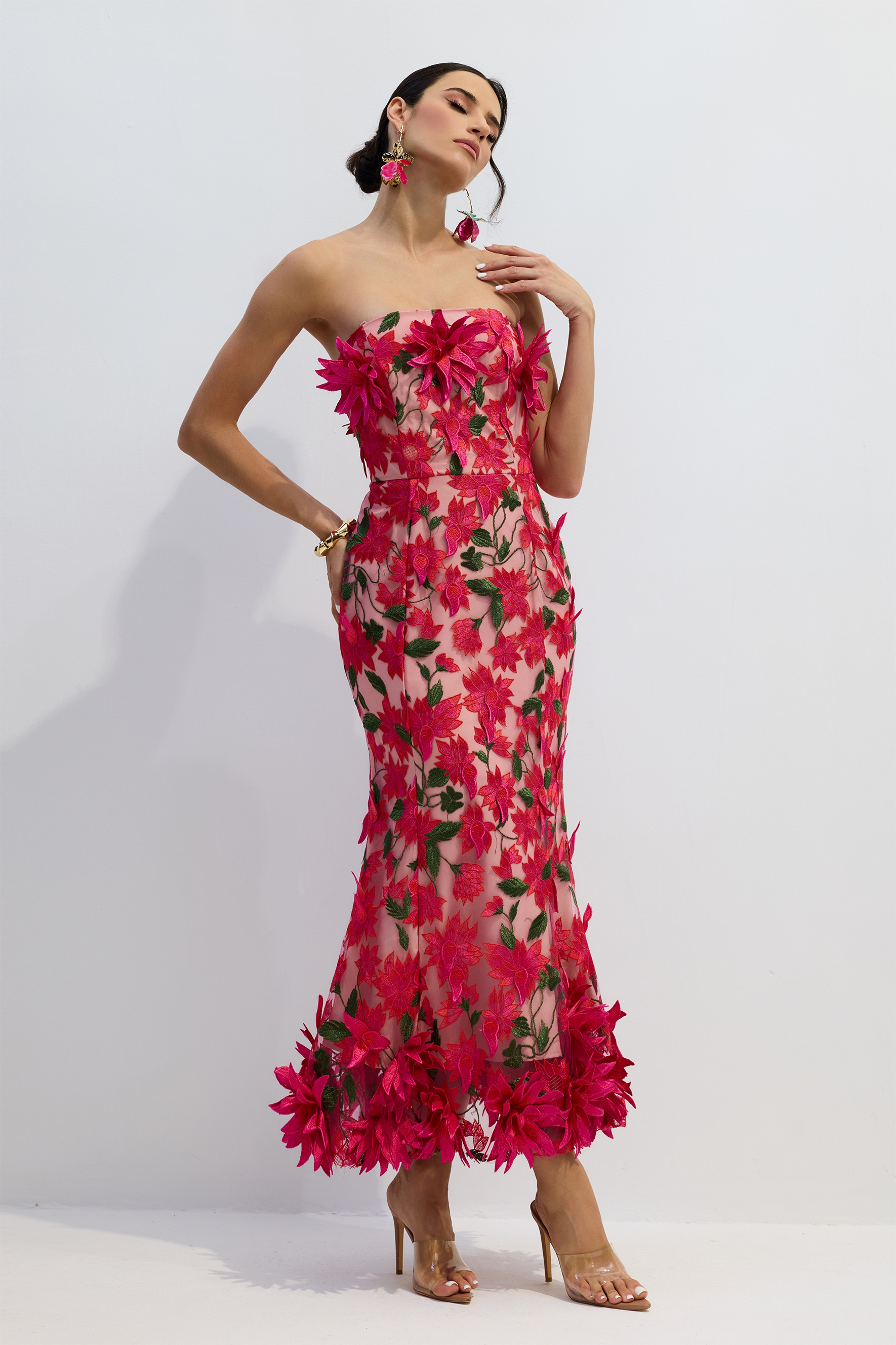 Gloria Floral Embroidery Strapless Maxi Dress