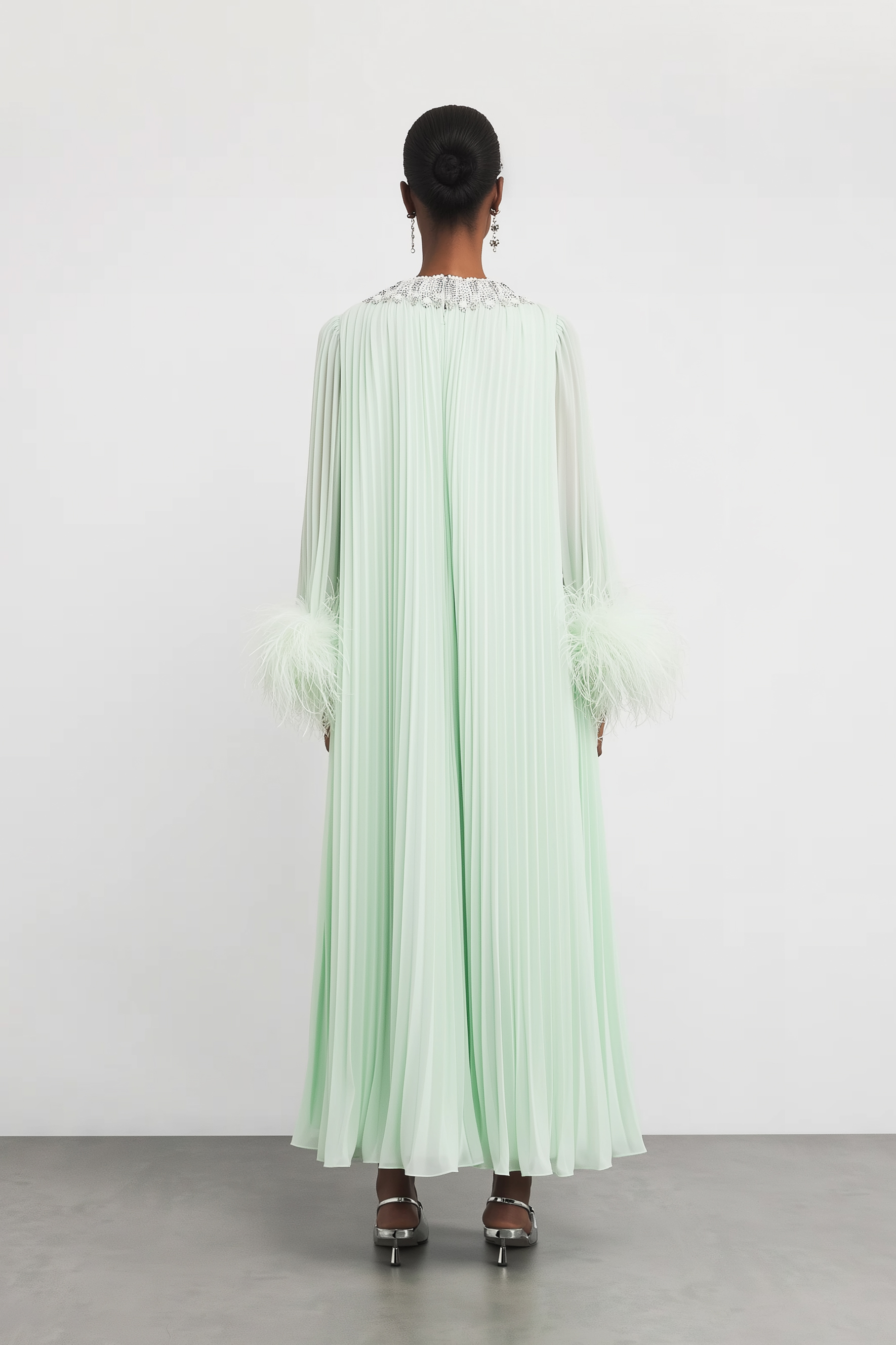 Sarah Embellished Pleated Chiffon Maxi Dress