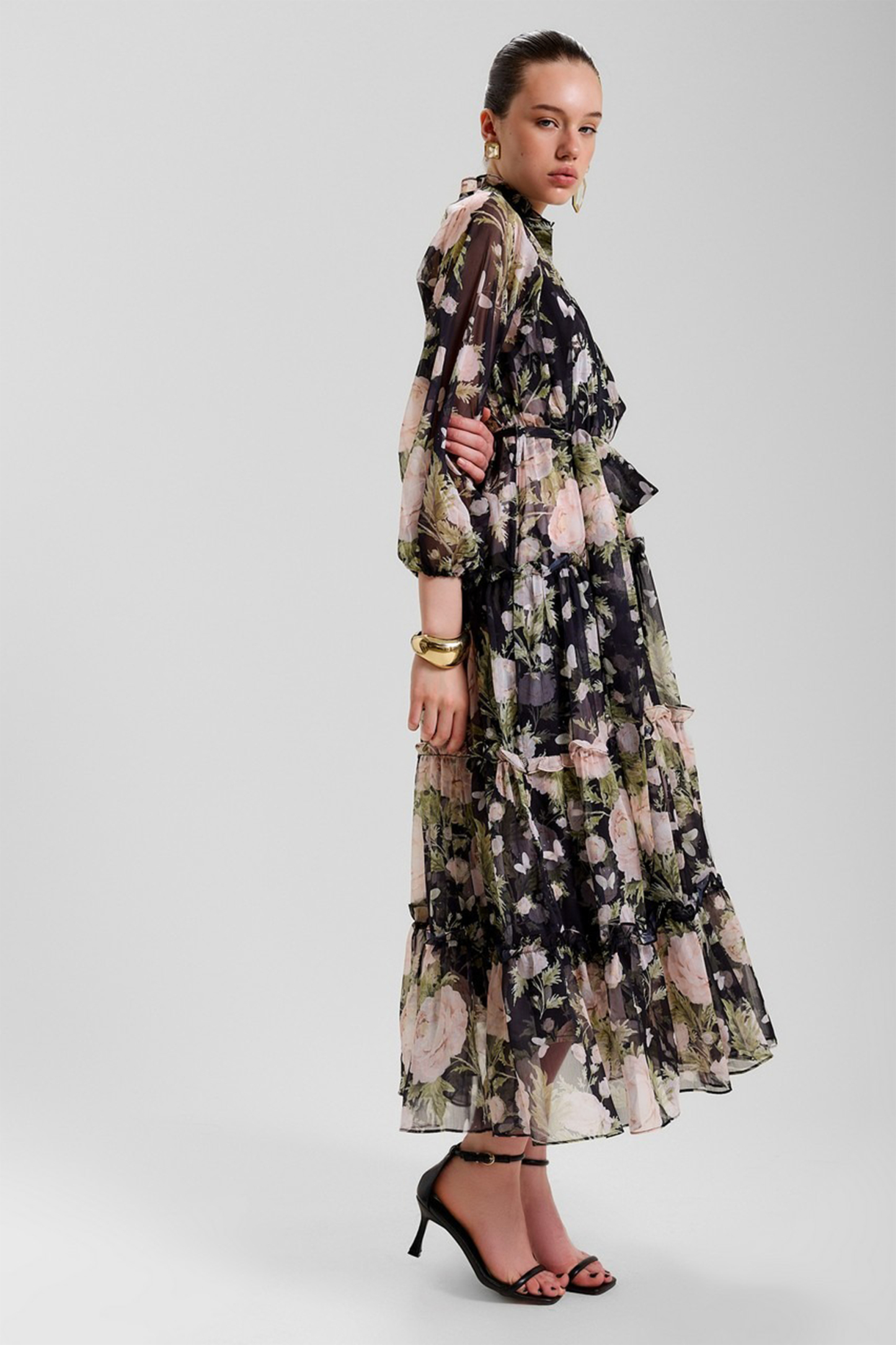 Angelica Floral Print Tiered Ruffle Maxi Dress