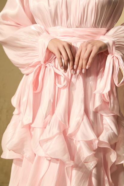 Estella Puff Sleeve Ruffle Trim Maxi Dress